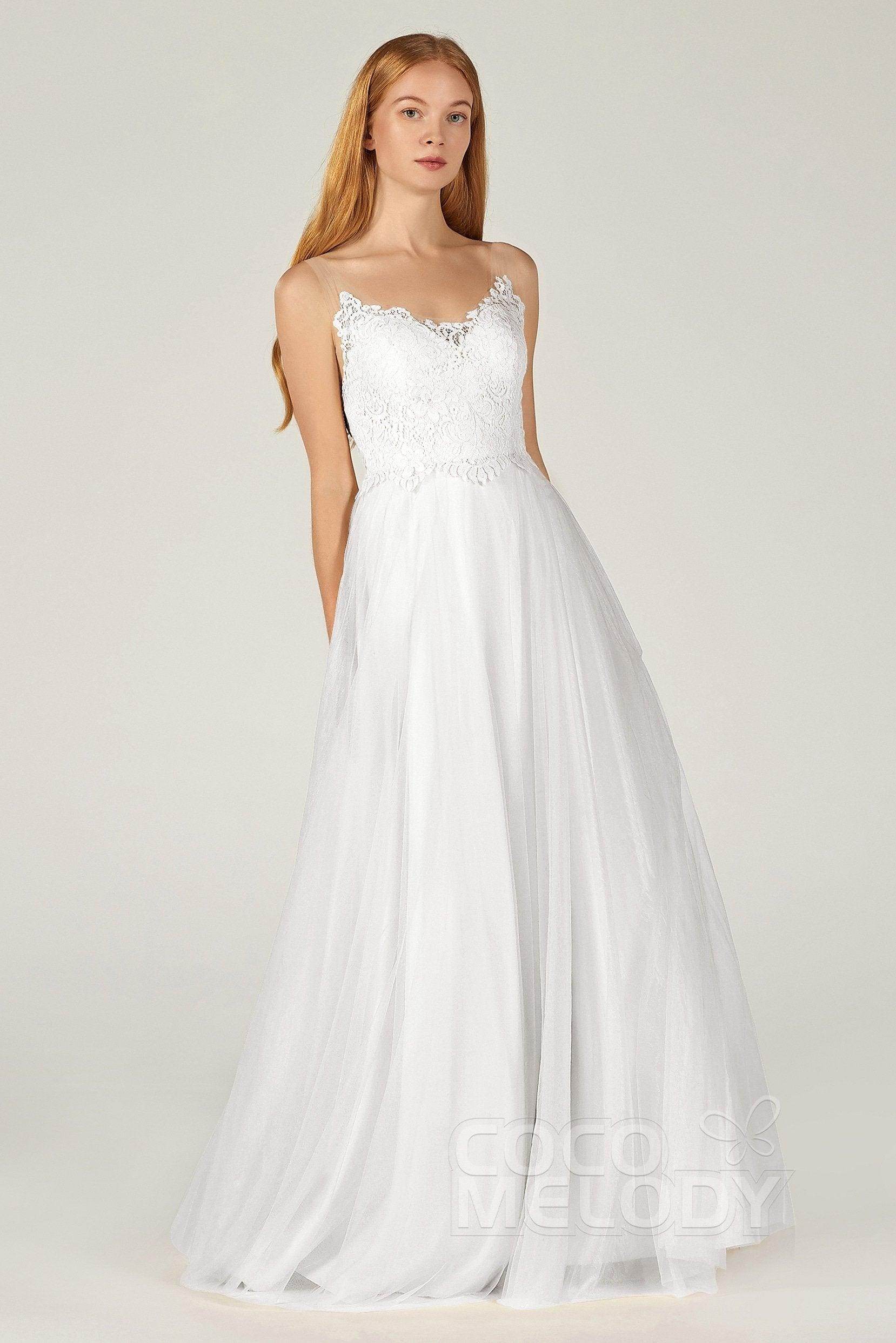 A-Line Floor Length Tulle Lace Bridesmaid Dress CB0378