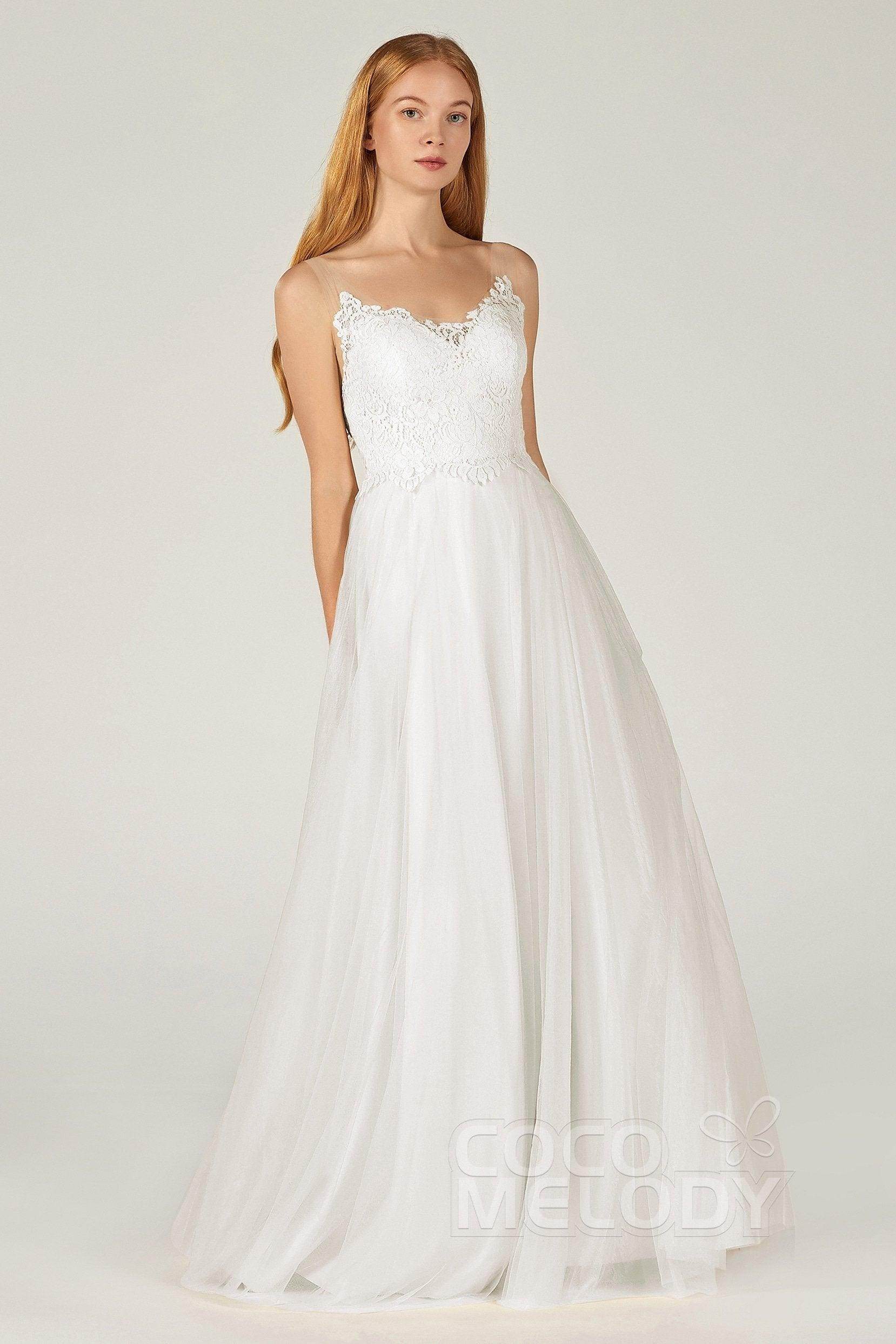 A-Line Floor Length Tulle Lace Bridesmaid Dress CB0378
