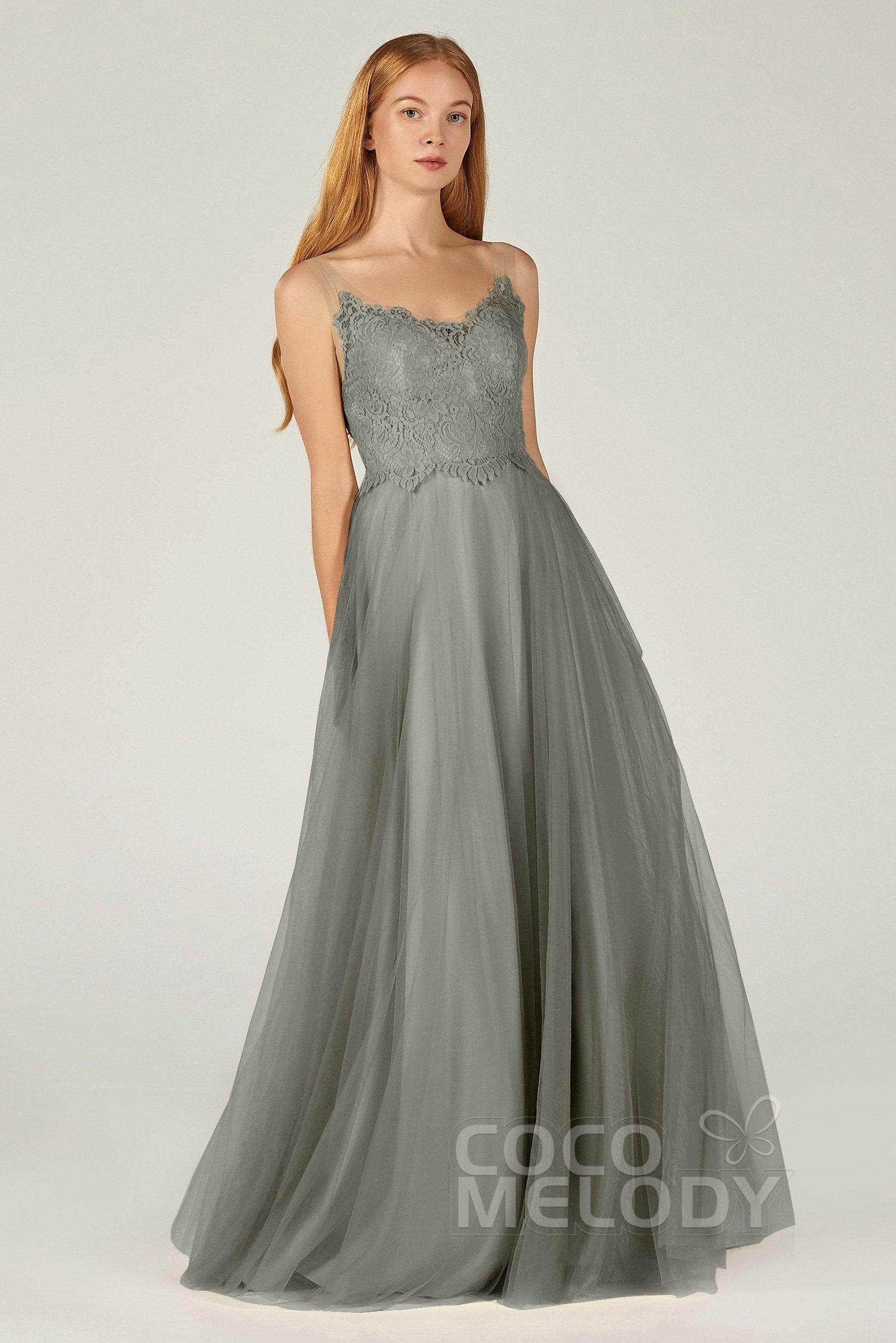 A-Line Floor Length Tulle Lace Bridesmaid Dress CB0378