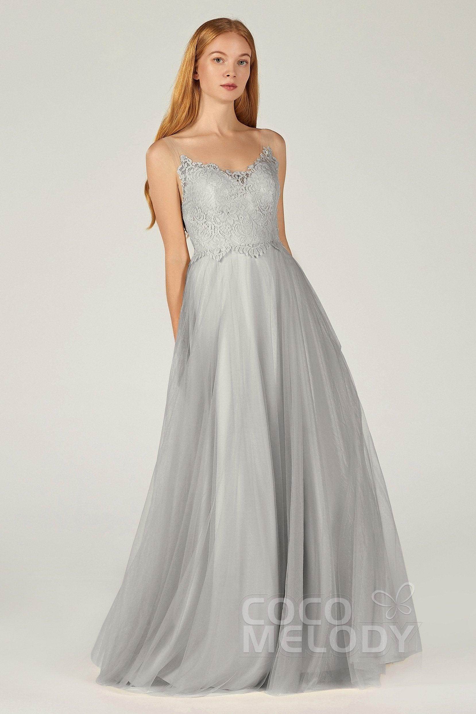 A-Line Floor Length Tulle Lace Bridesmaid Dress CB0378