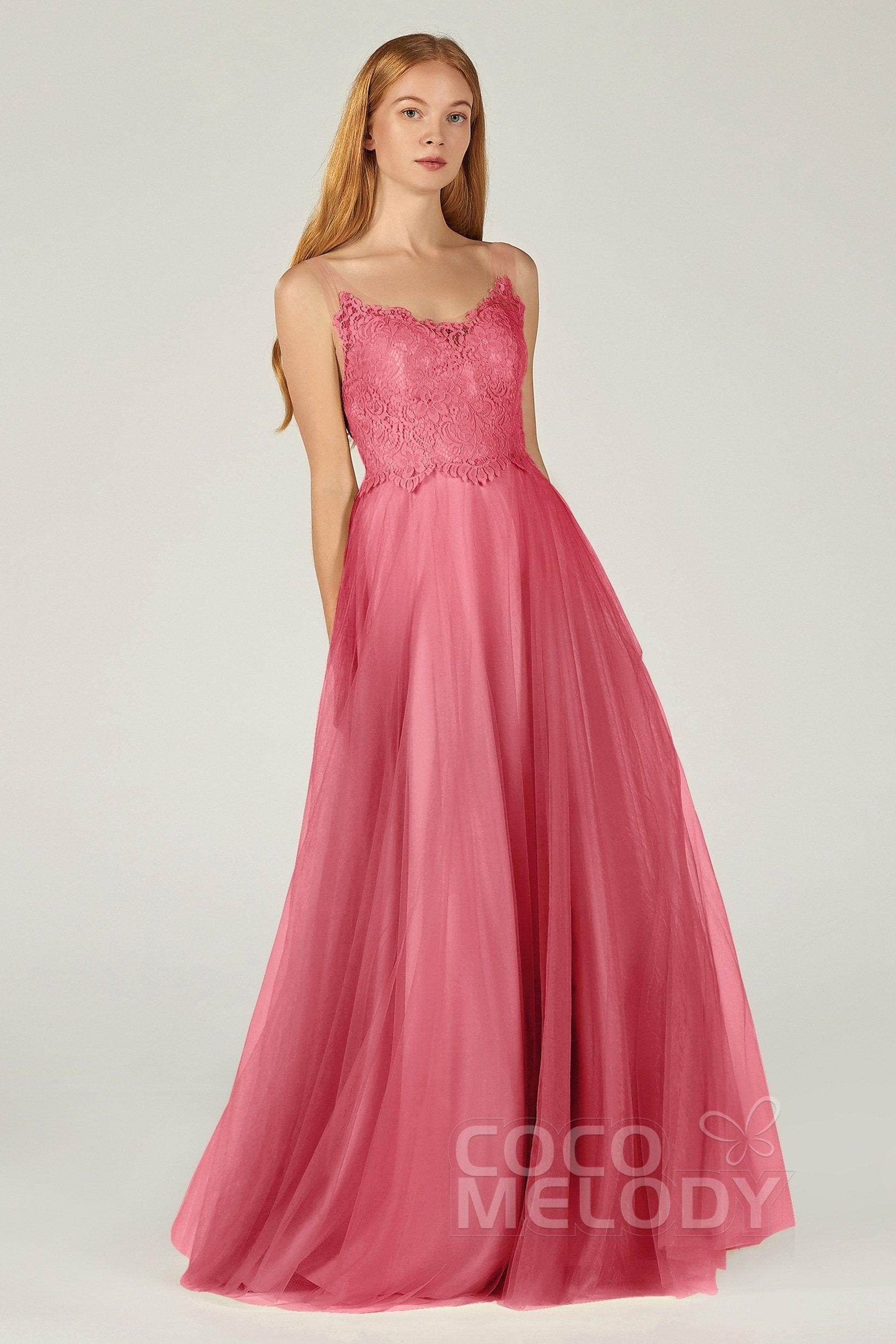 A-Line Floor Length Tulle Lace Bridesmaid Dress CB0378