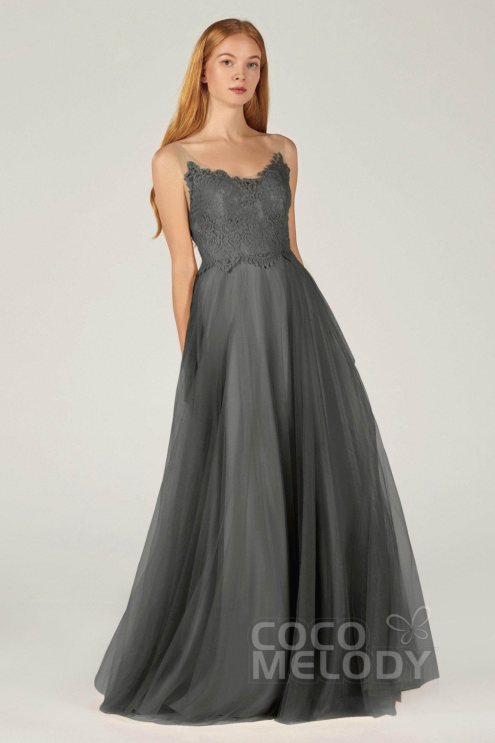 A-Line Floor Length Tulle Lace Bridesmaid Dress CB0378