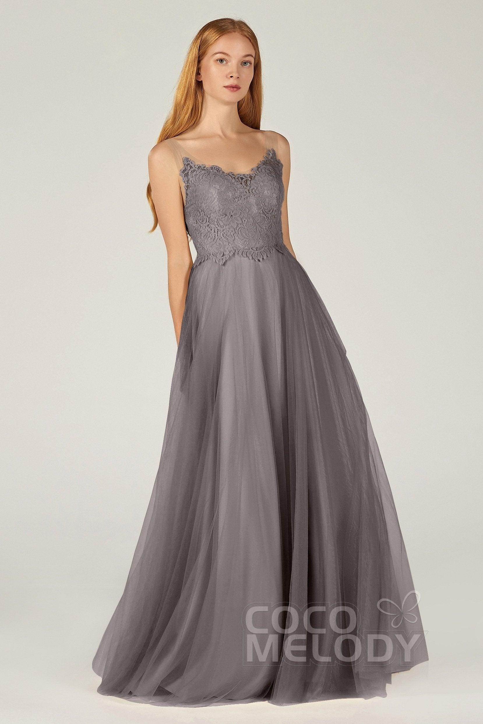 A-Line Floor Length Tulle Lace Bridesmaid Dress CB0378