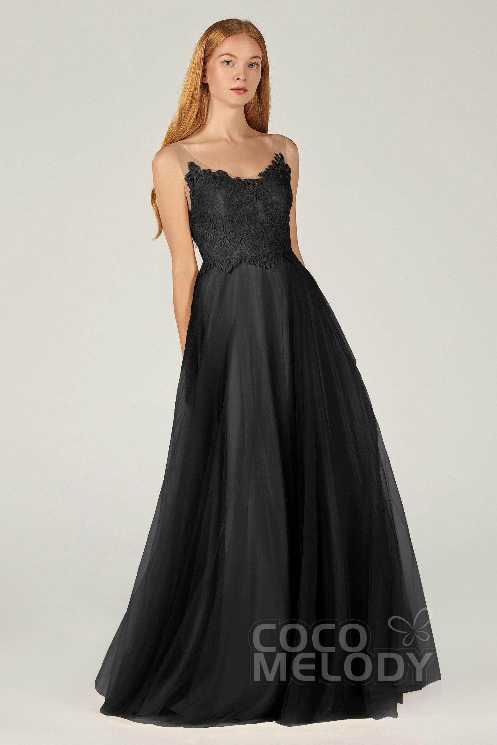 A-Line Floor Length Tulle Lace Bridesmaid Dress CB0378