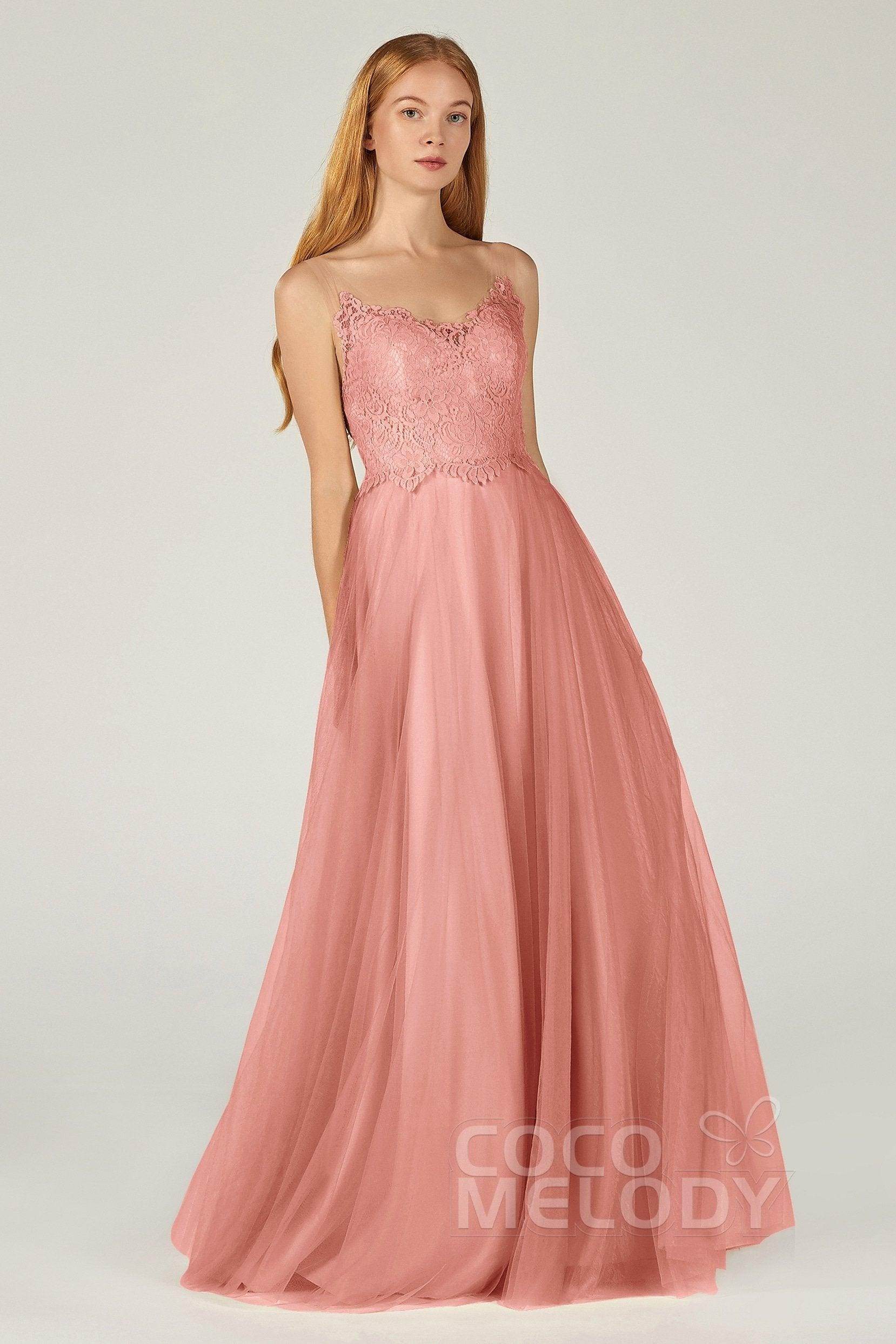 A-Line Floor Length Tulle Lace Bridesmaid Dress CB0378