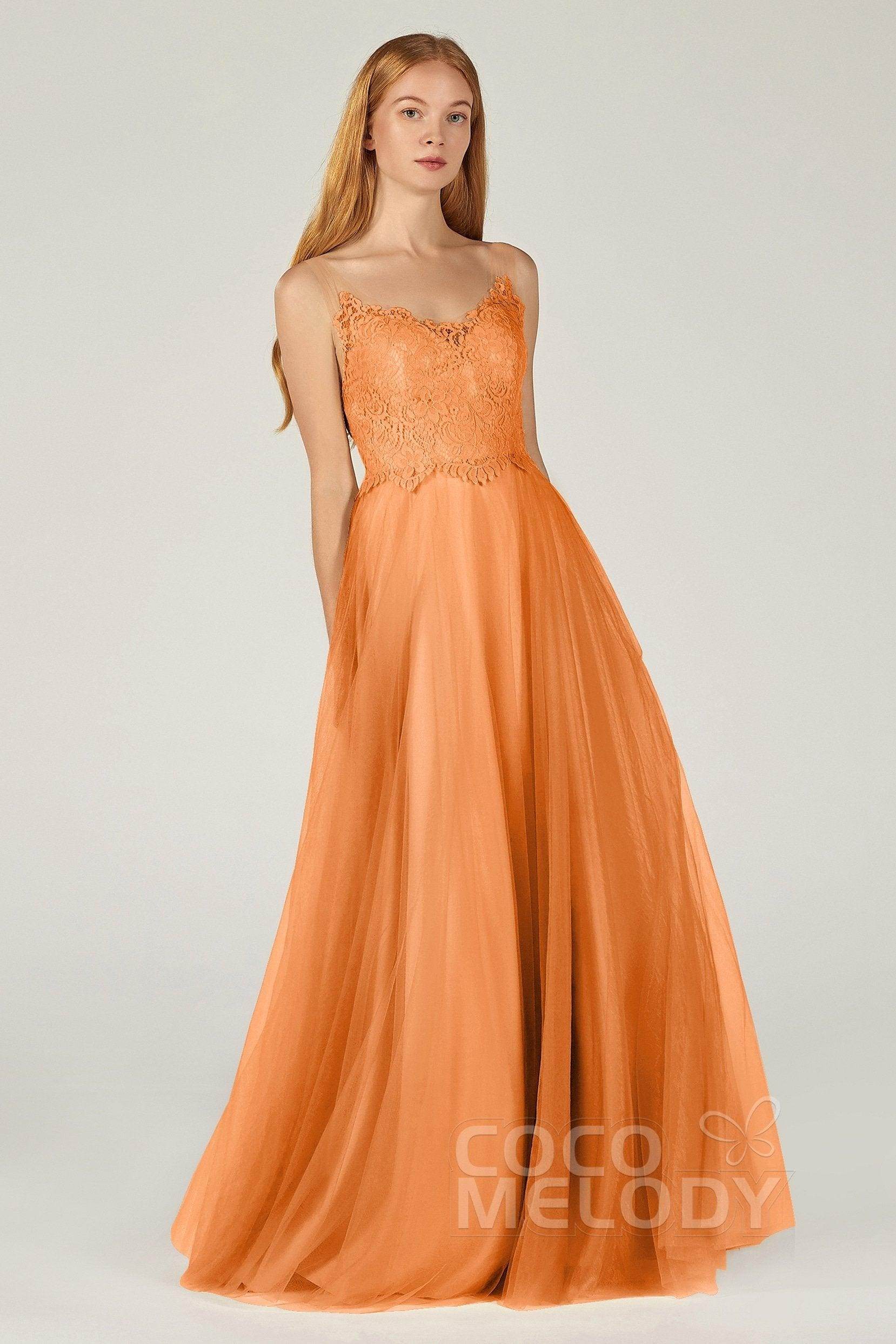 A-Line Floor Length Tulle Lace Bridesmaid Dress CB0378