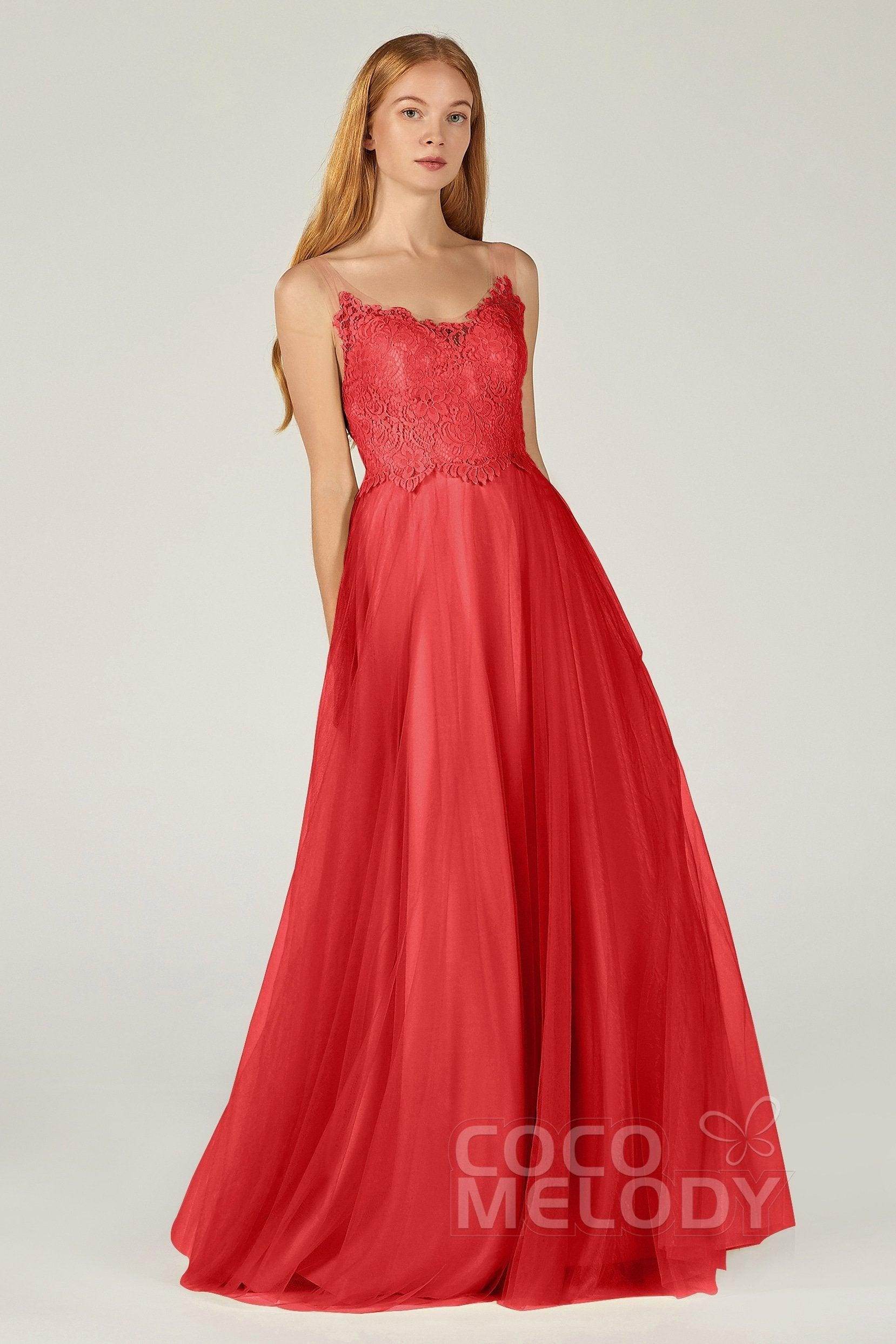 A-Line Floor Length Tulle Lace Bridesmaid Dress CB0378