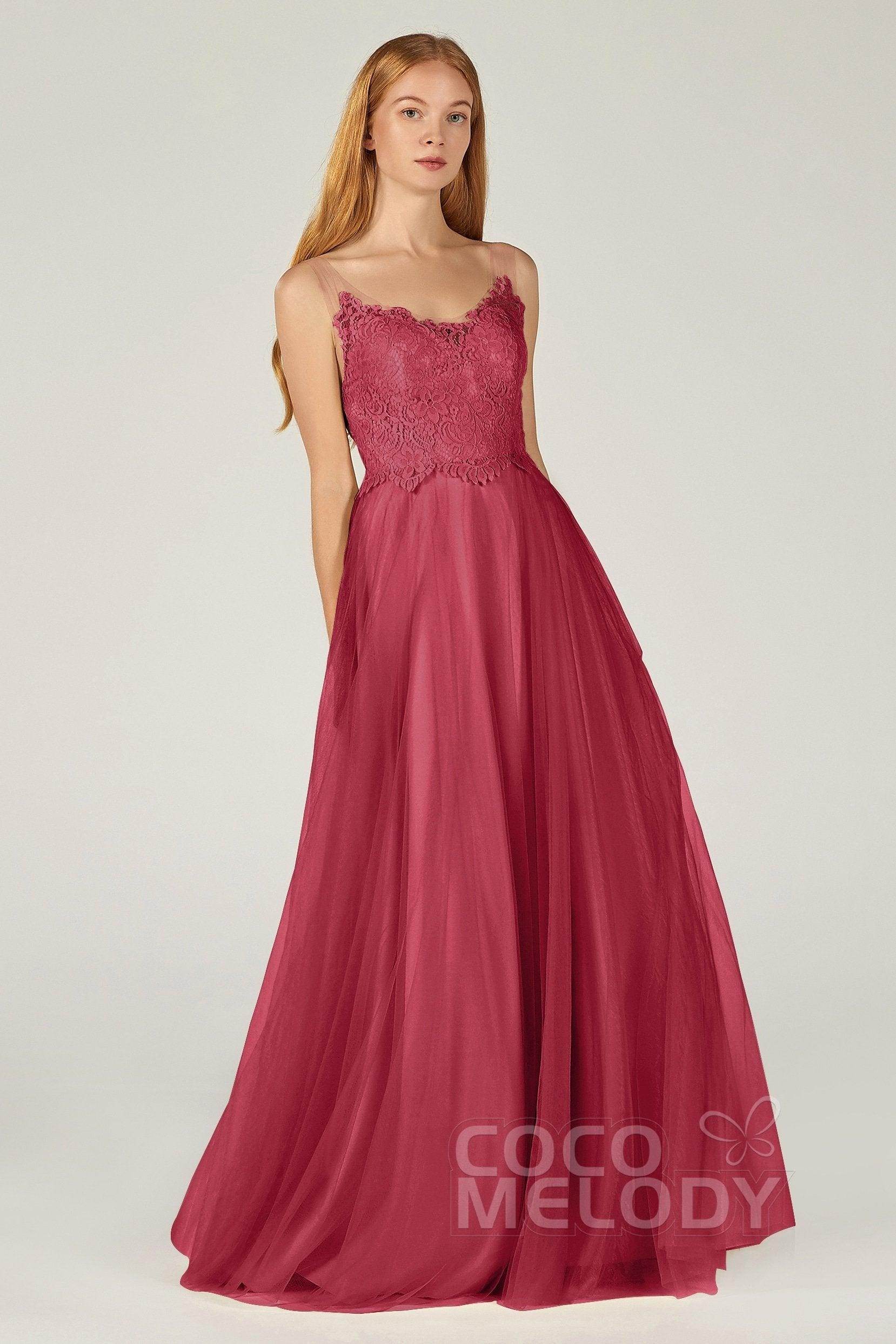 A-Line Floor Length Tulle Lace Bridesmaid Dress CB0378