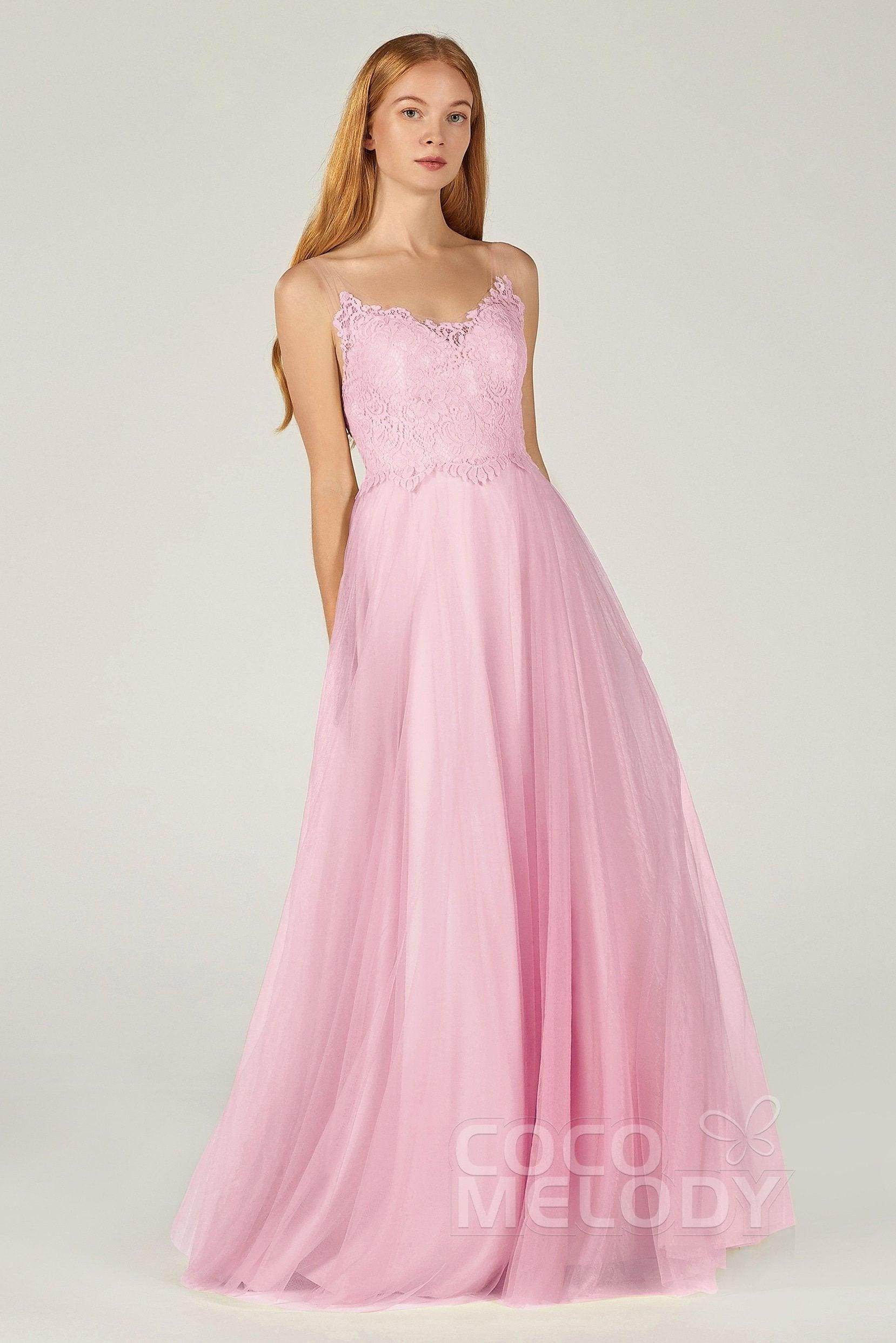 A-Line Floor Length Tulle Lace Bridesmaid Dress CB0378
