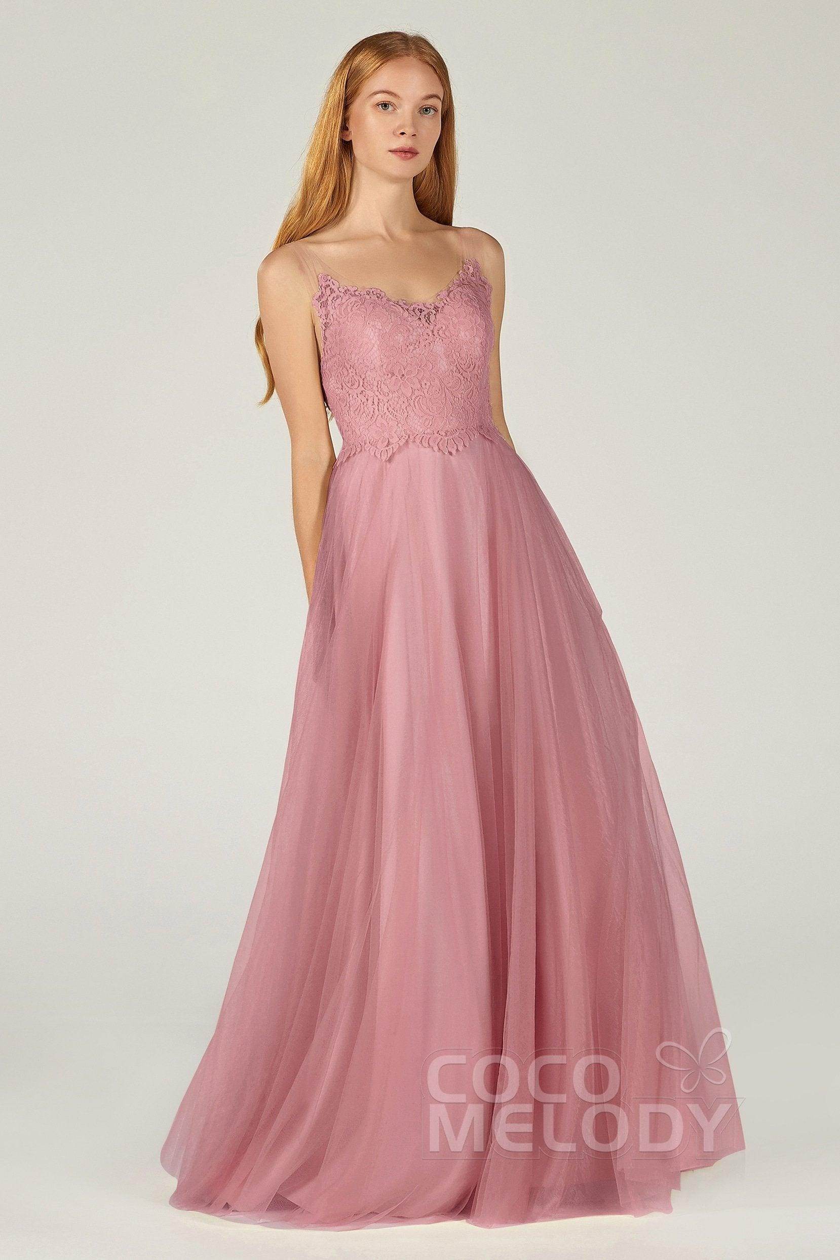 A-Line Floor Length Tulle Lace Bridesmaid Dress CB0378