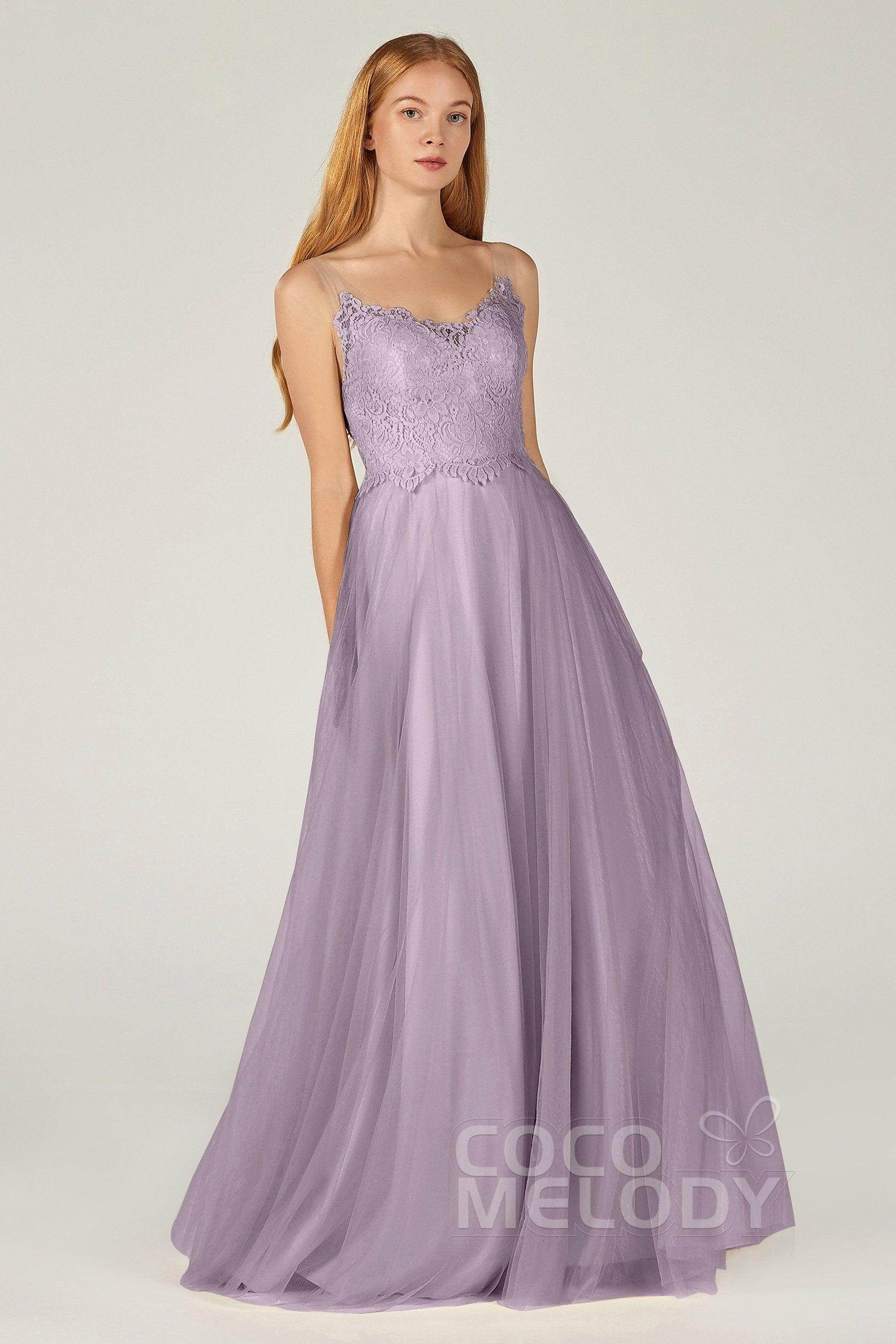 A-Line Floor Length Tulle Lace Bridesmaid Dress CB0378