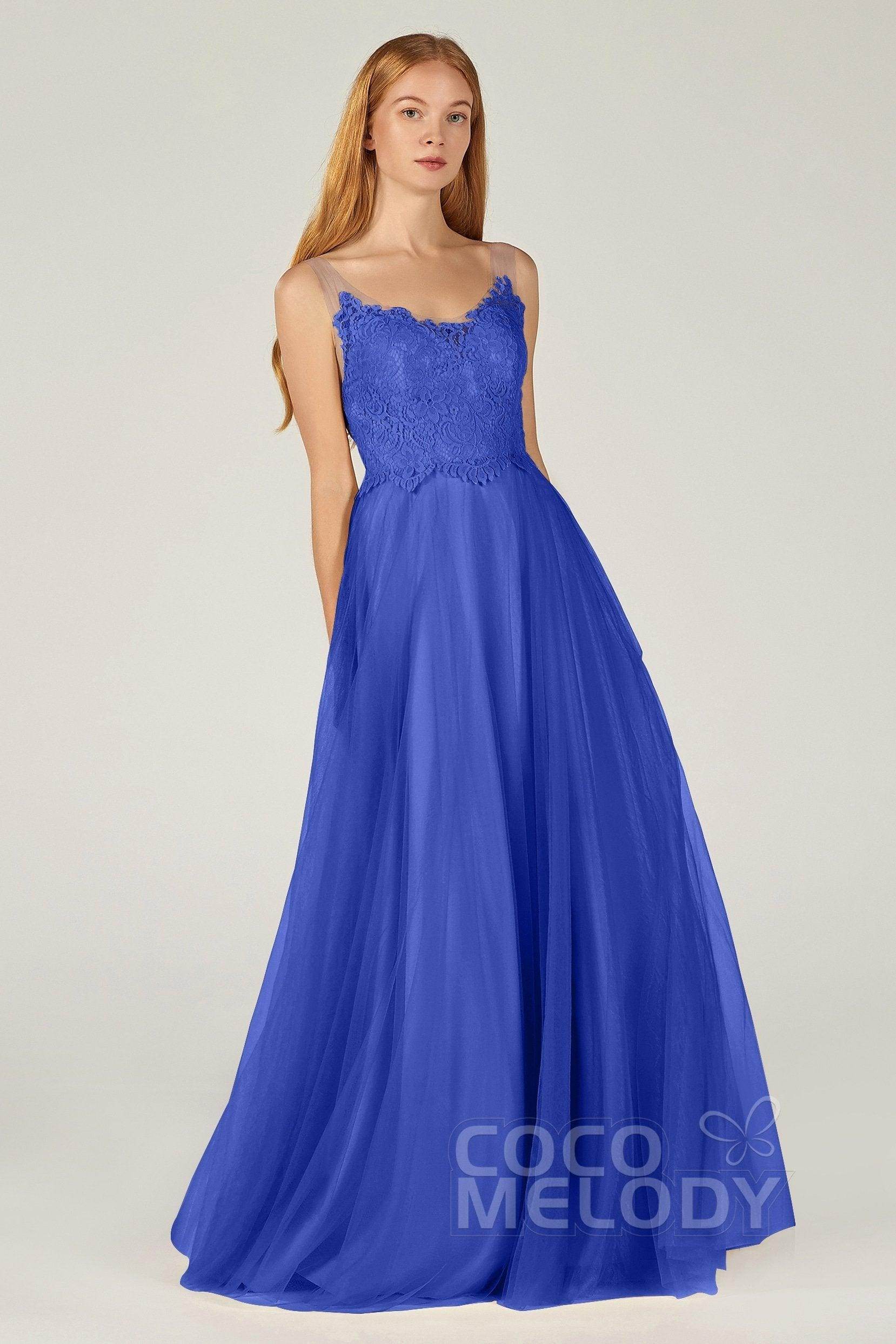 A-Line Floor Length Tulle Lace Bridesmaid Dress CB0378