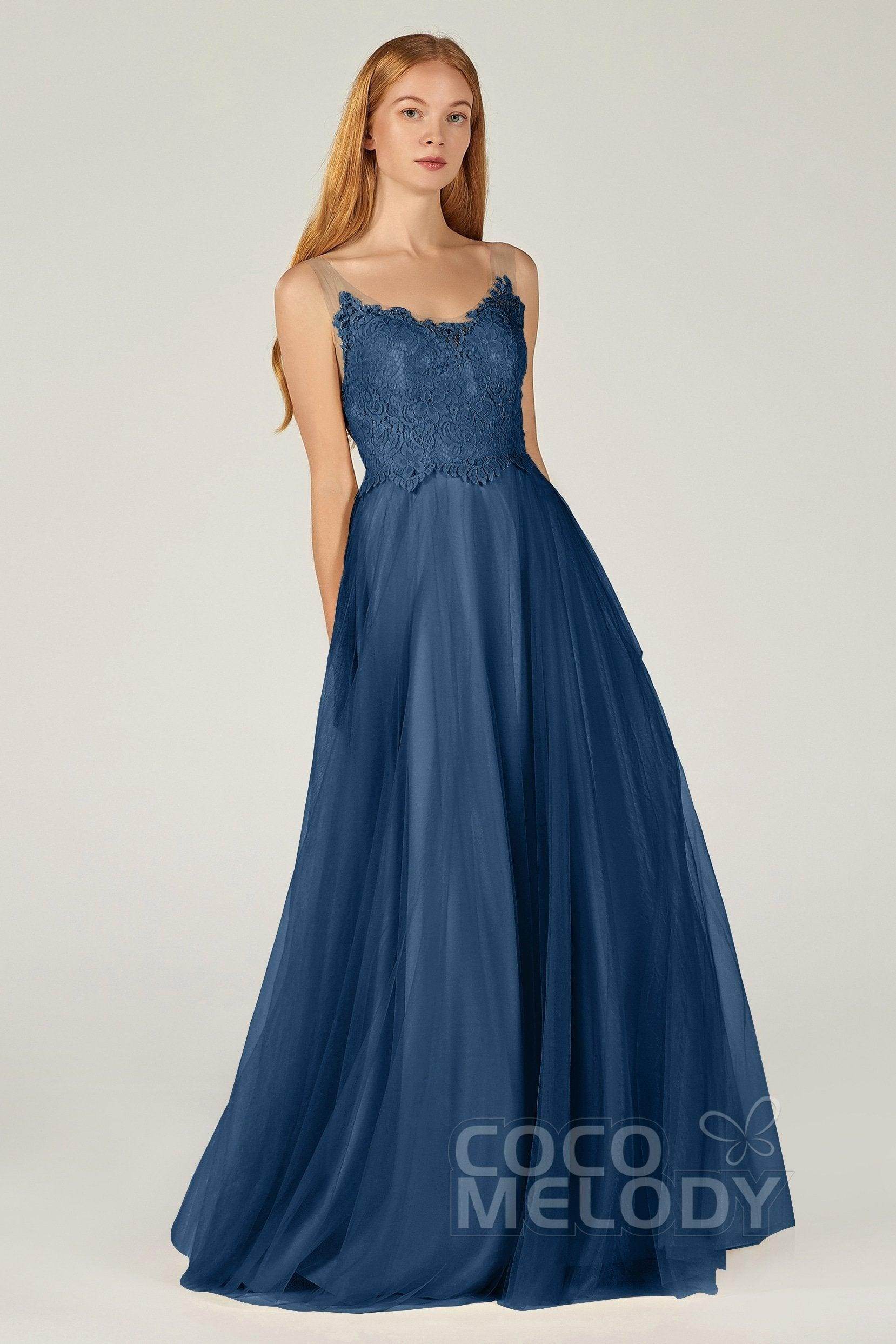 A-Line Floor Length Tulle Lace Bridesmaid Dress CB0378