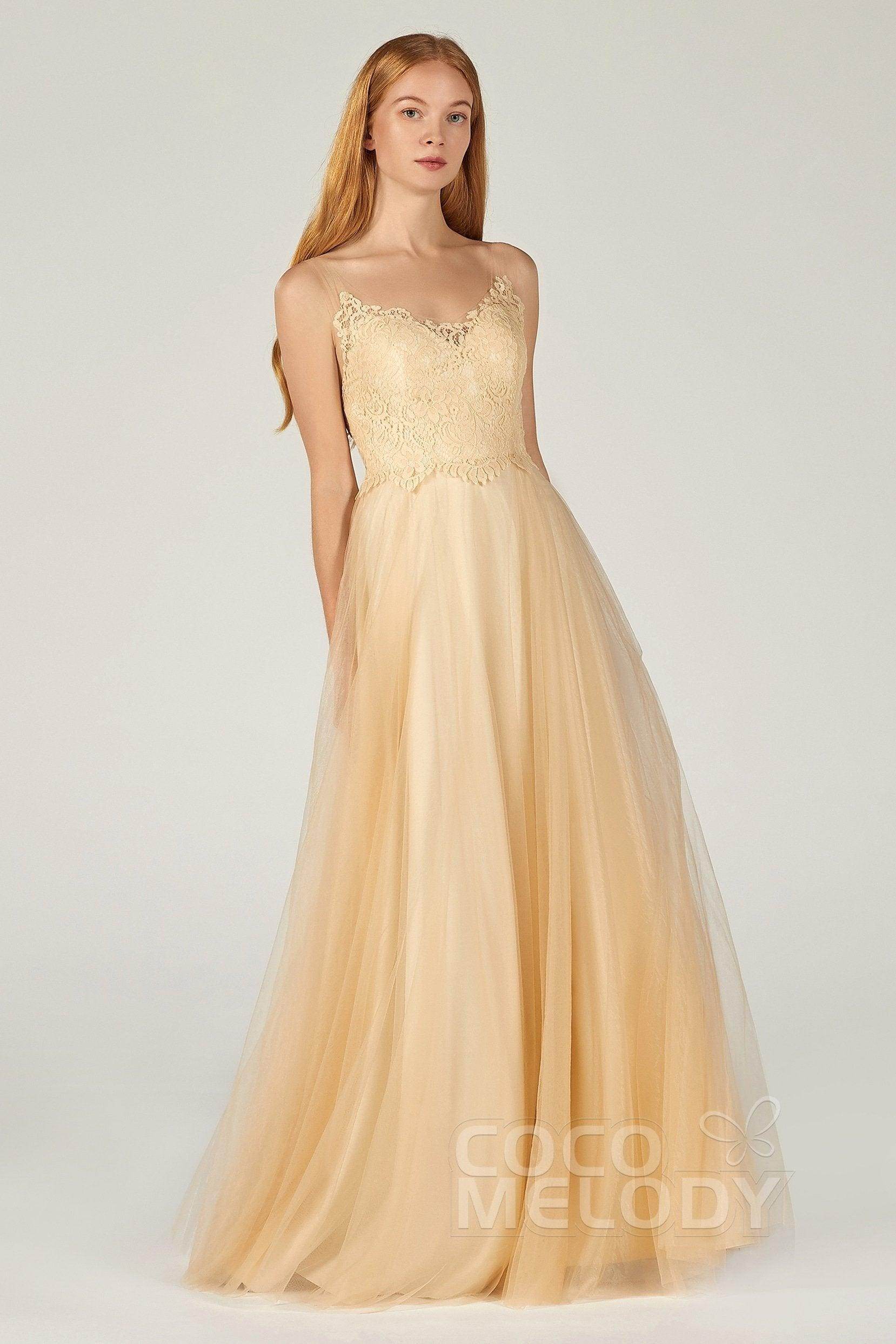 A-Line Floor Length Tulle Lace Bridesmaid Dress CB0378