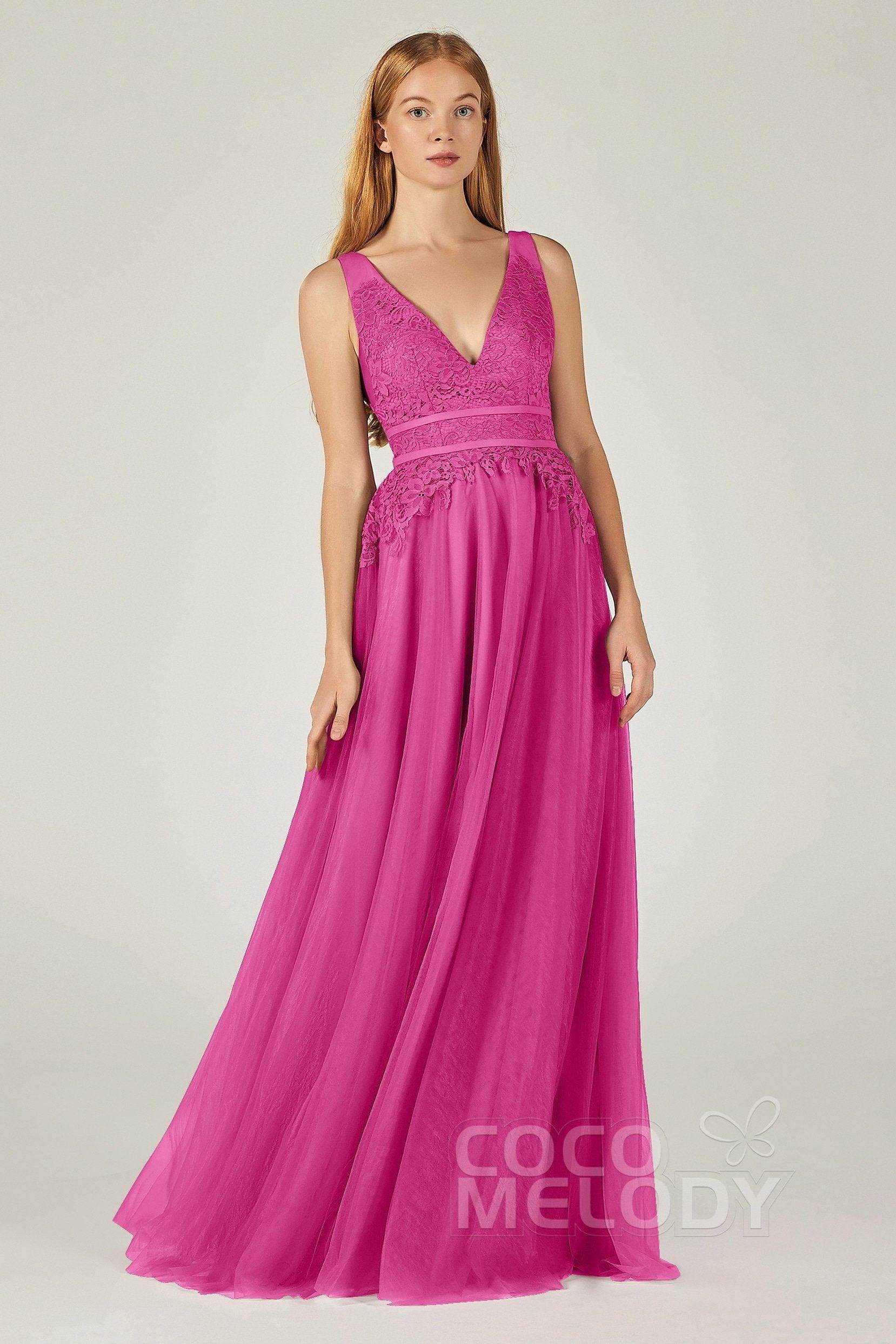 A-Line Floor Length Tulle Lace Bridesmaid Dress CB0379