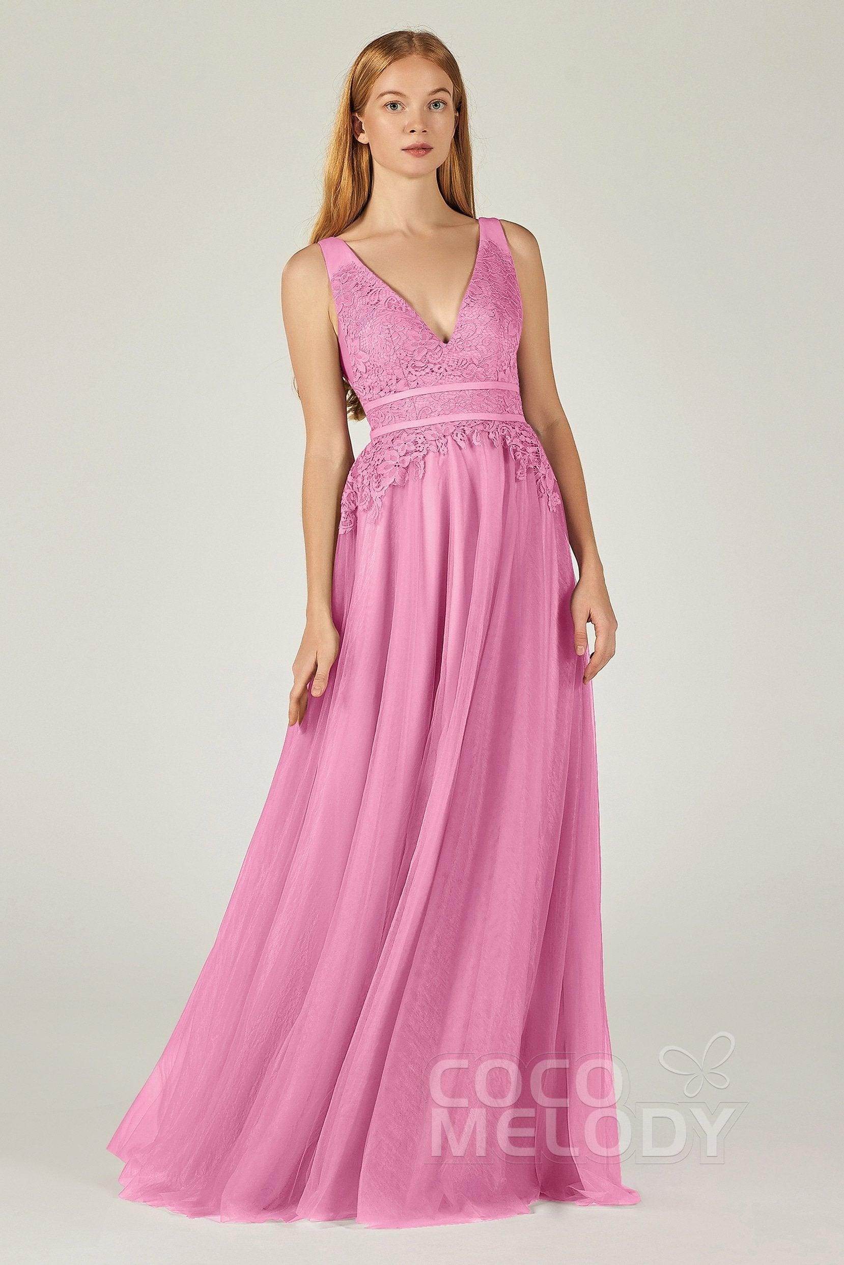 A-Line Floor Length Tulle Lace Bridesmaid Dress CB0379