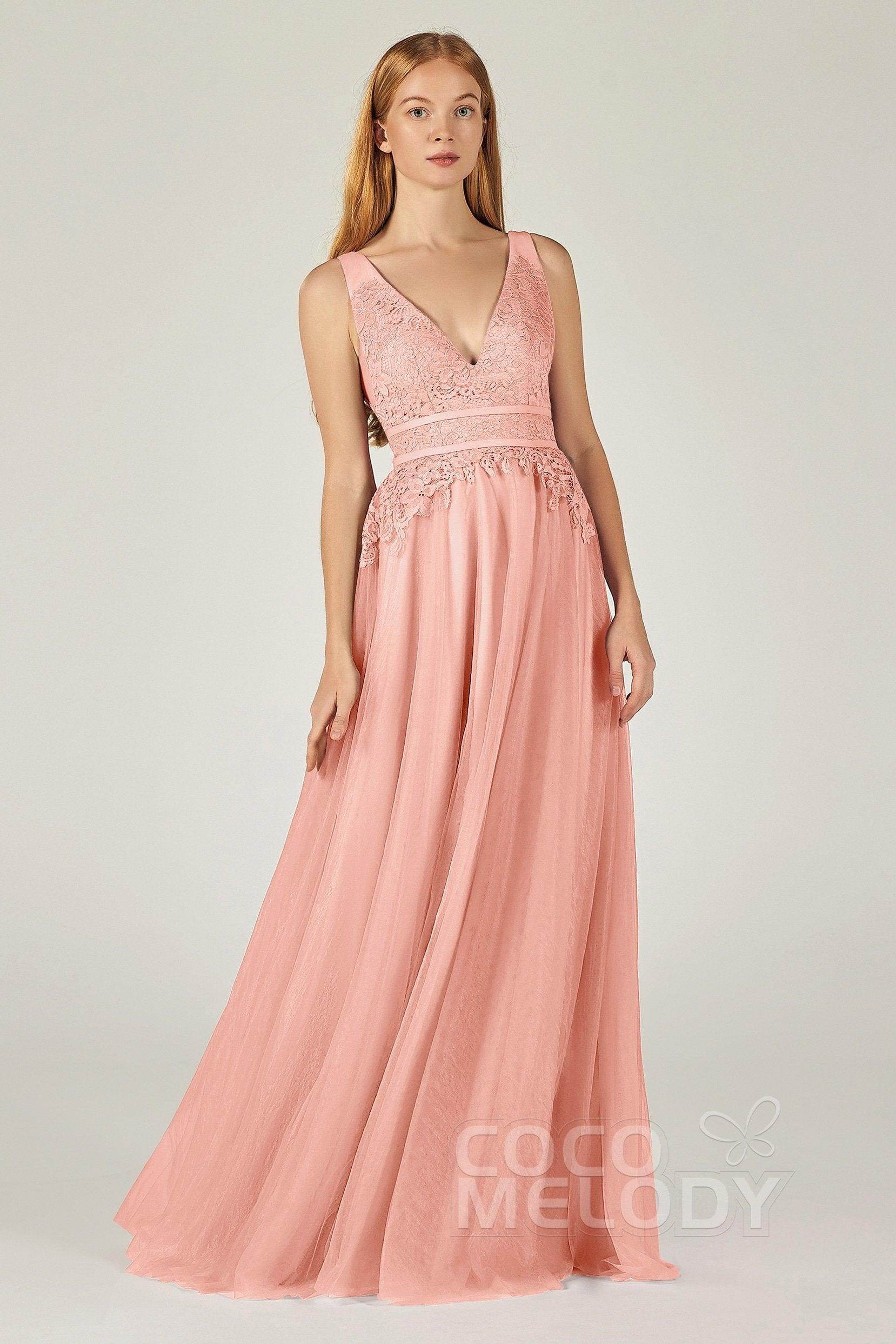 A-Line Floor Length Tulle Lace Bridesmaid Dress CB0379