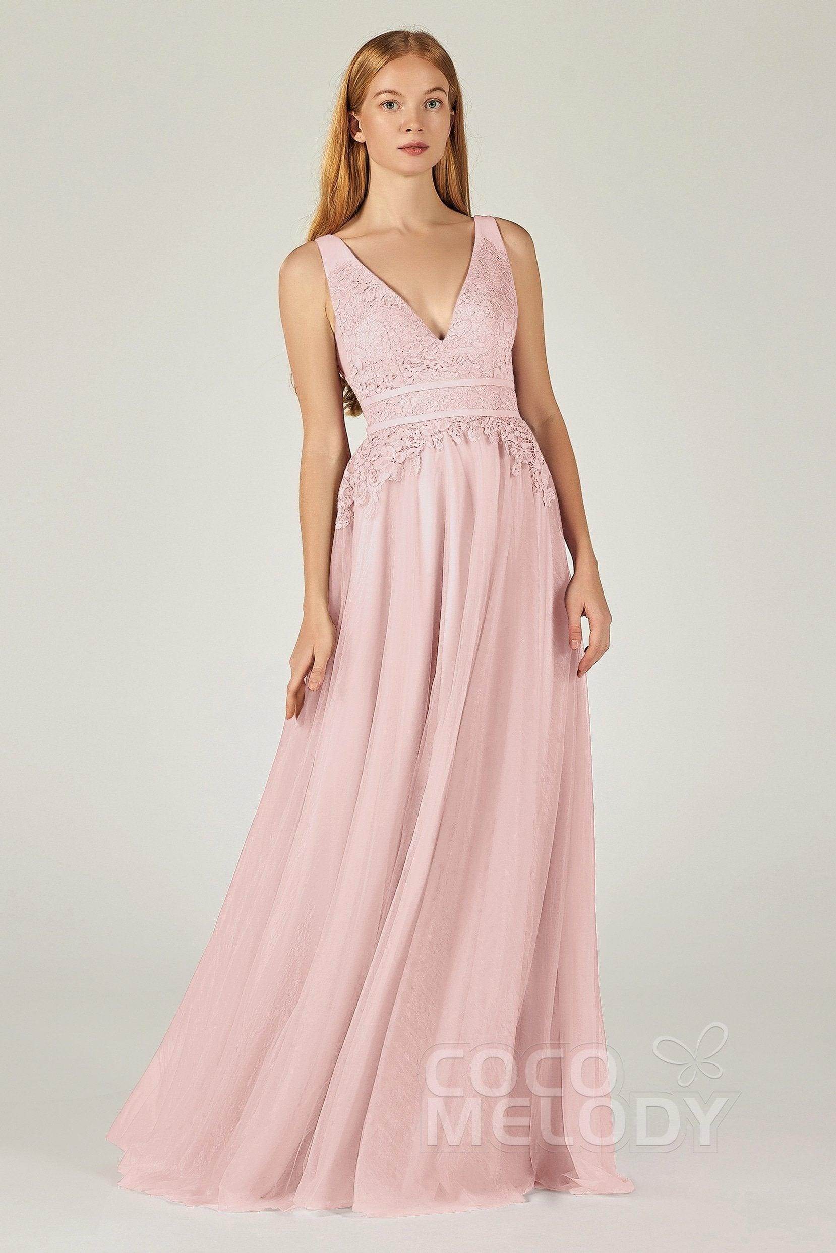 A-Line Floor Length Tulle Lace Bridesmaid Dress CB0379