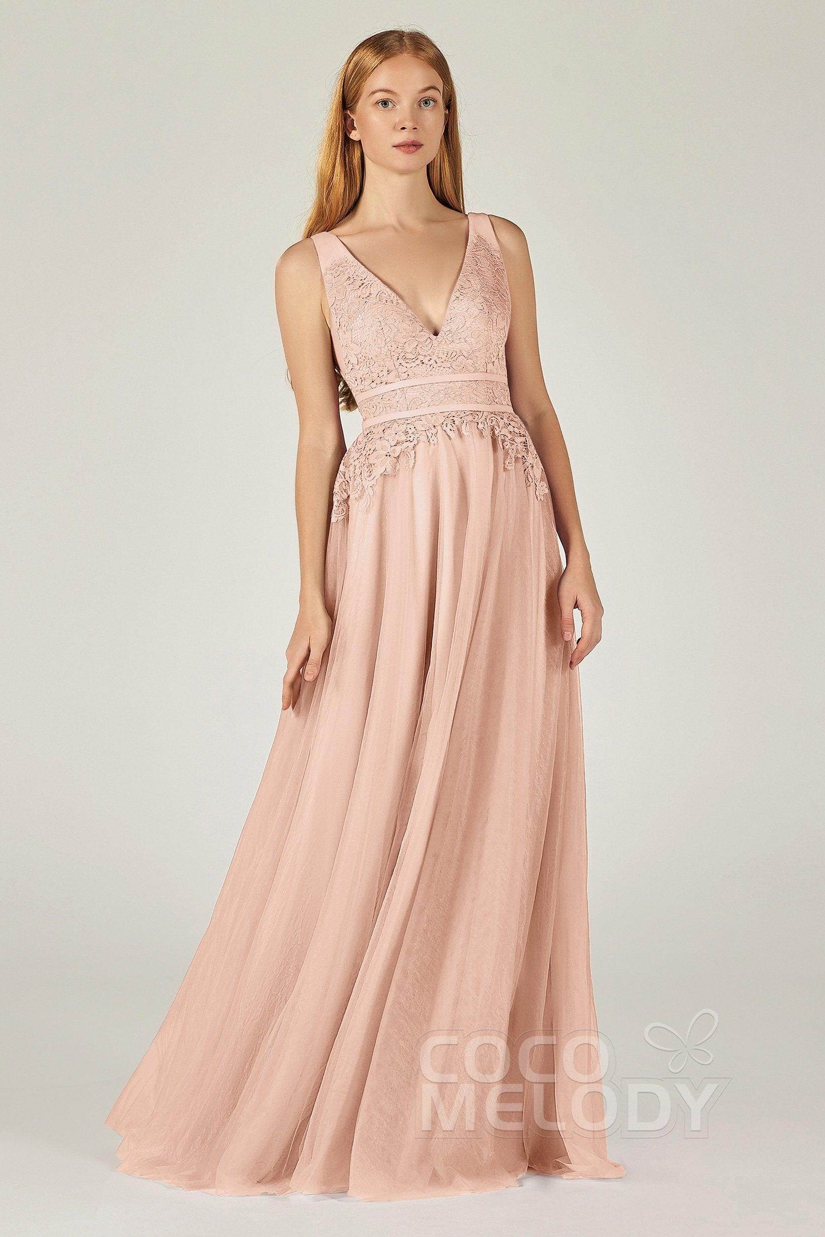 A-Line Floor Length Tulle Lace Bridesmaid Dress CB0379