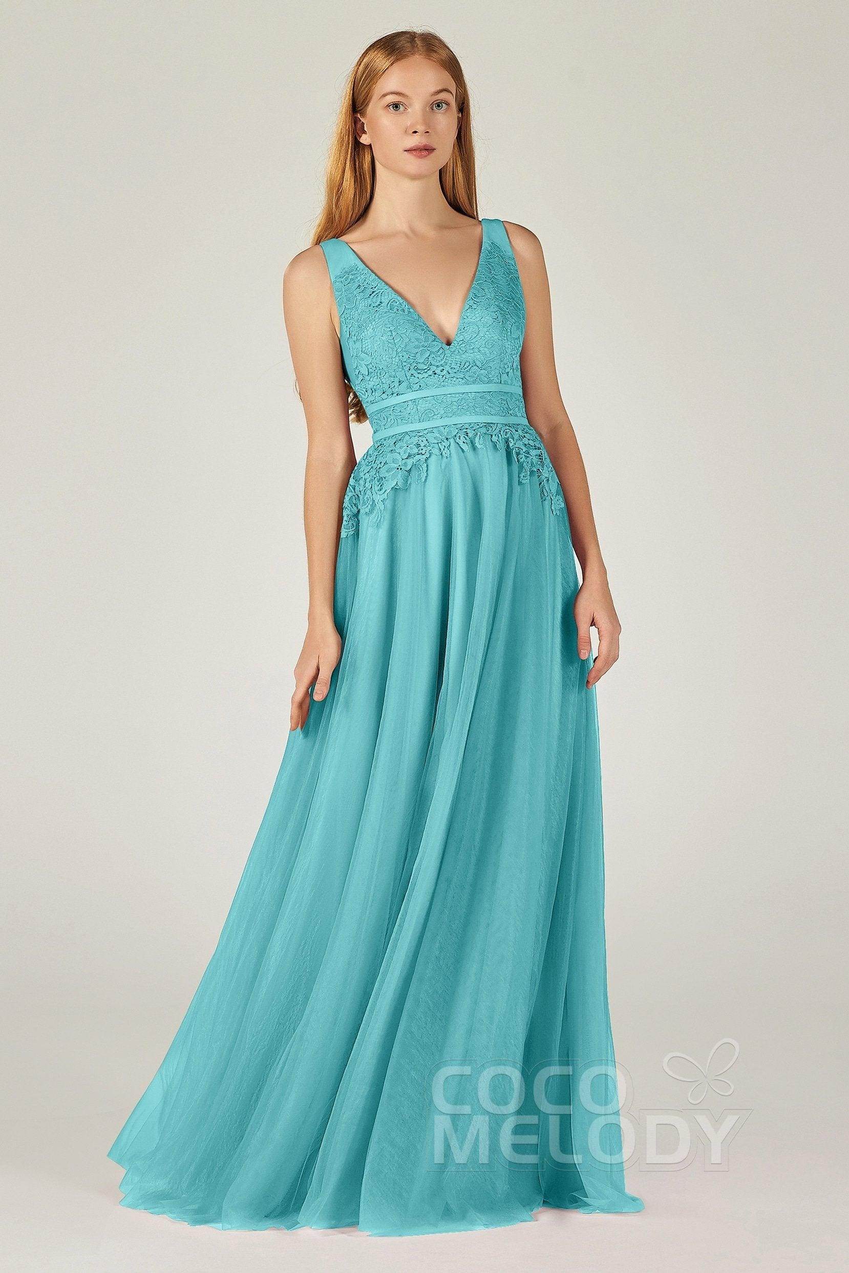 A-Line Floor Length Tulle Lace Bridesmaid Dress CB0379