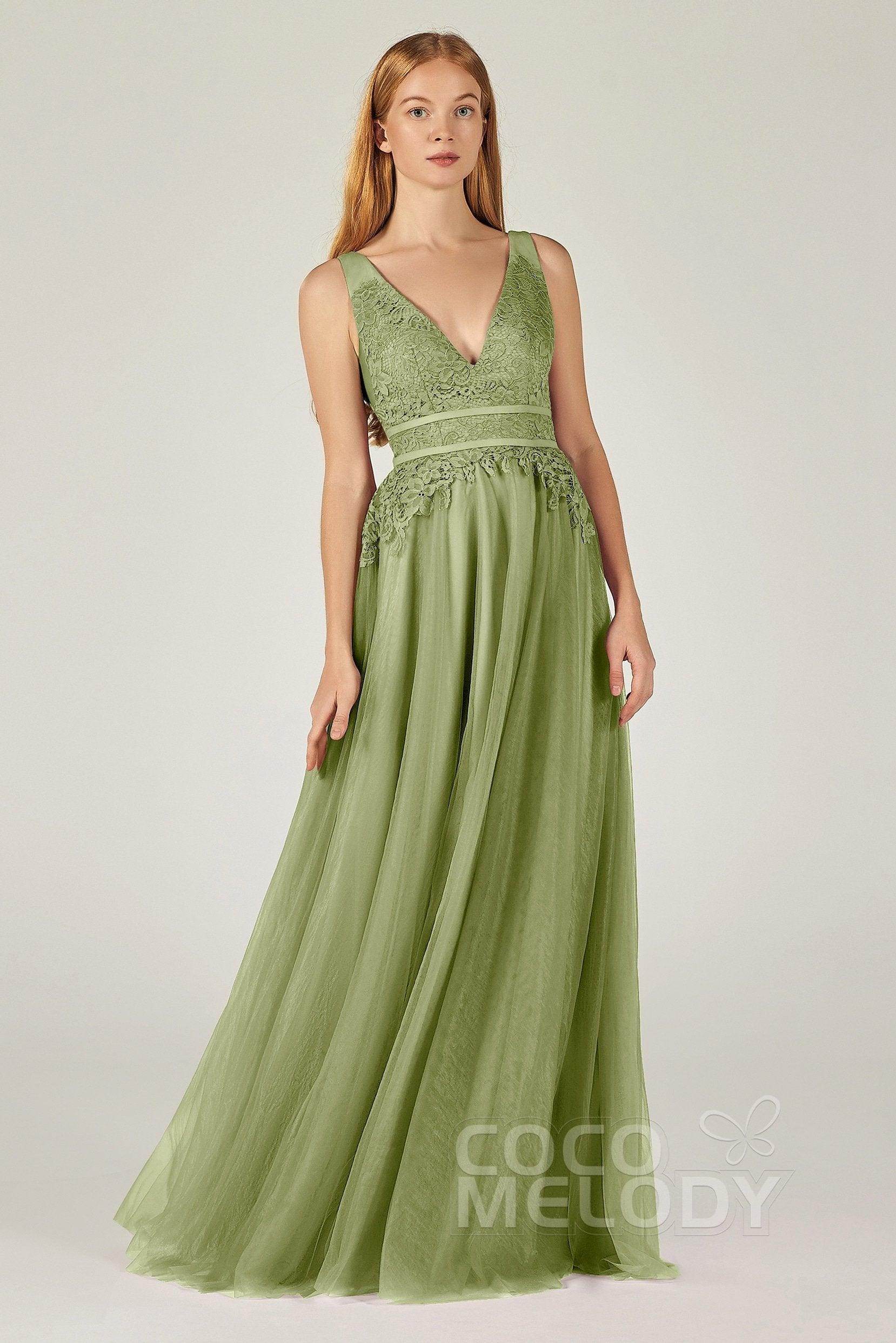 A-Line Floor Length Tulle Lace Bridesmaid Dress CB0379