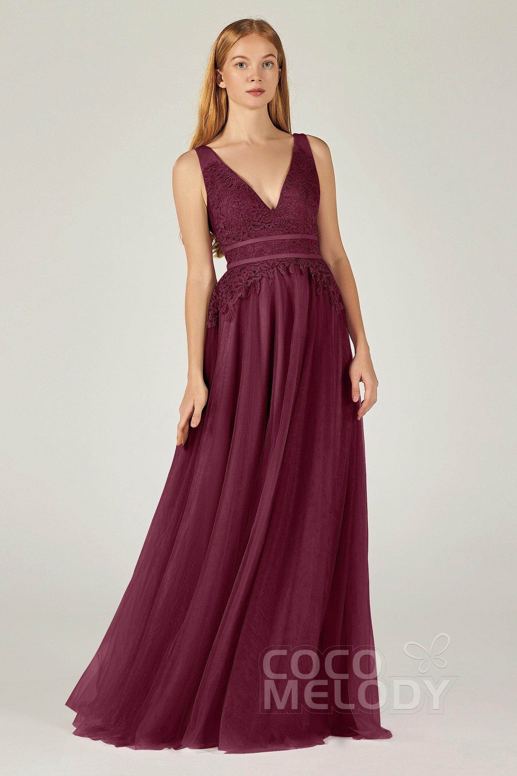 A-Line Floor Length Tulle Lace Bridesmaid Dress CB0379
