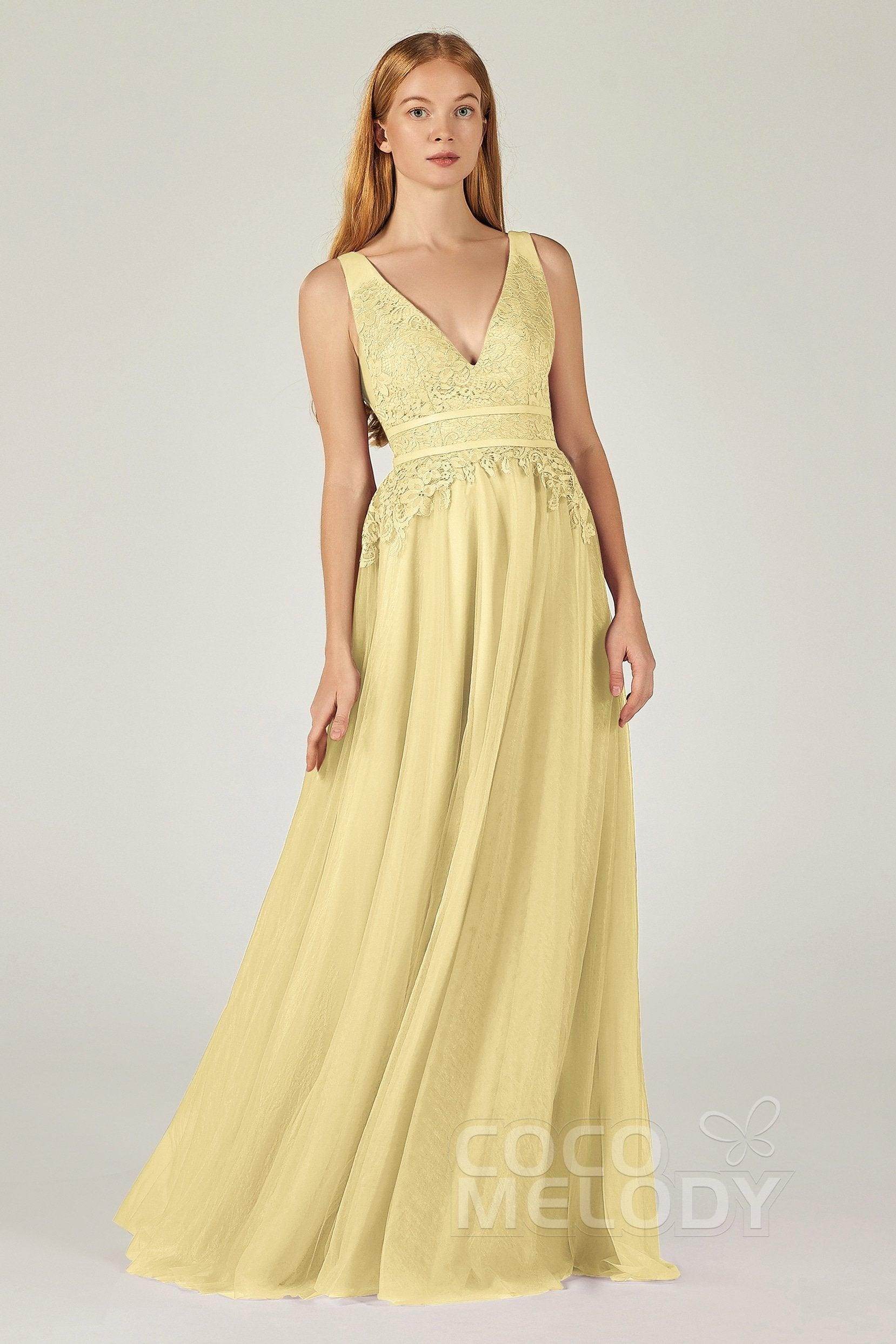 A-Line Floor Length Tulle Lace Bridesmaid Dress CB0379