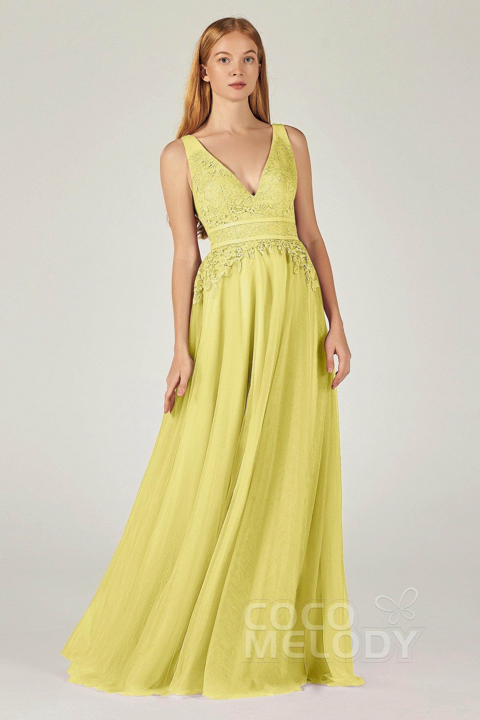 A-Line Floor Length Tulle Lace Bridesmaid Dress CB0379