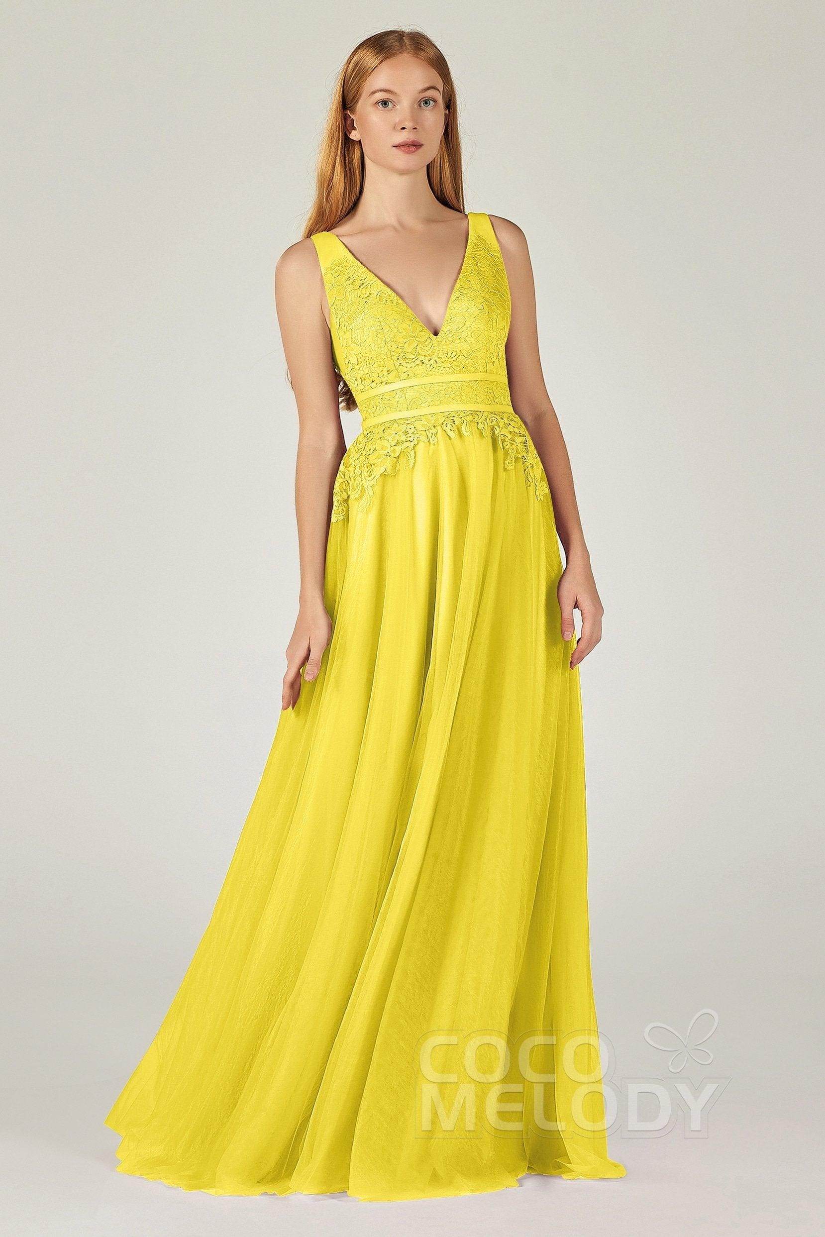 A-Line Floor Length Tulle Lace Bridesmaid Dress CB0379