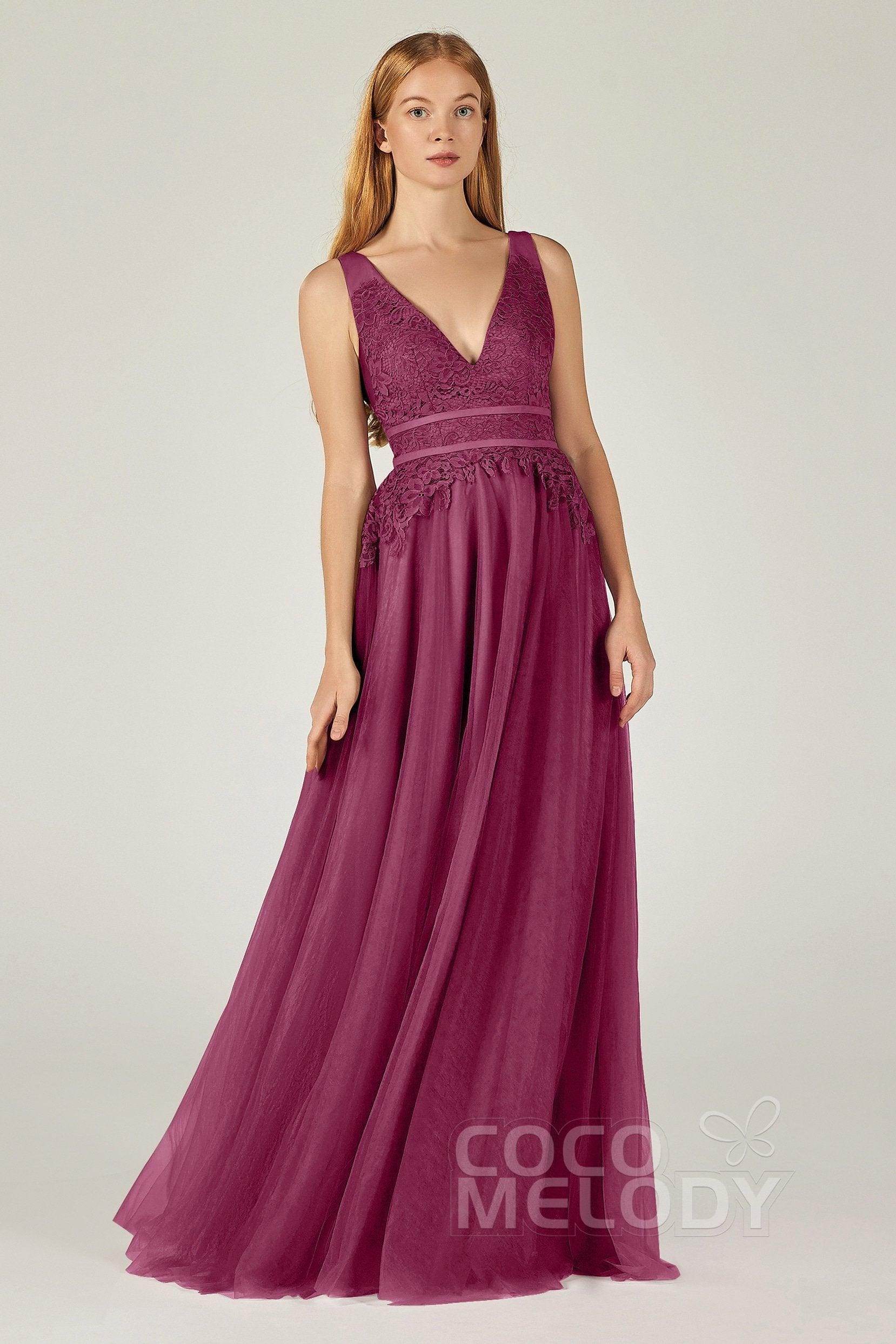 A-Line Floor Length Tulle Lace Bridesmaid Dress CB0379