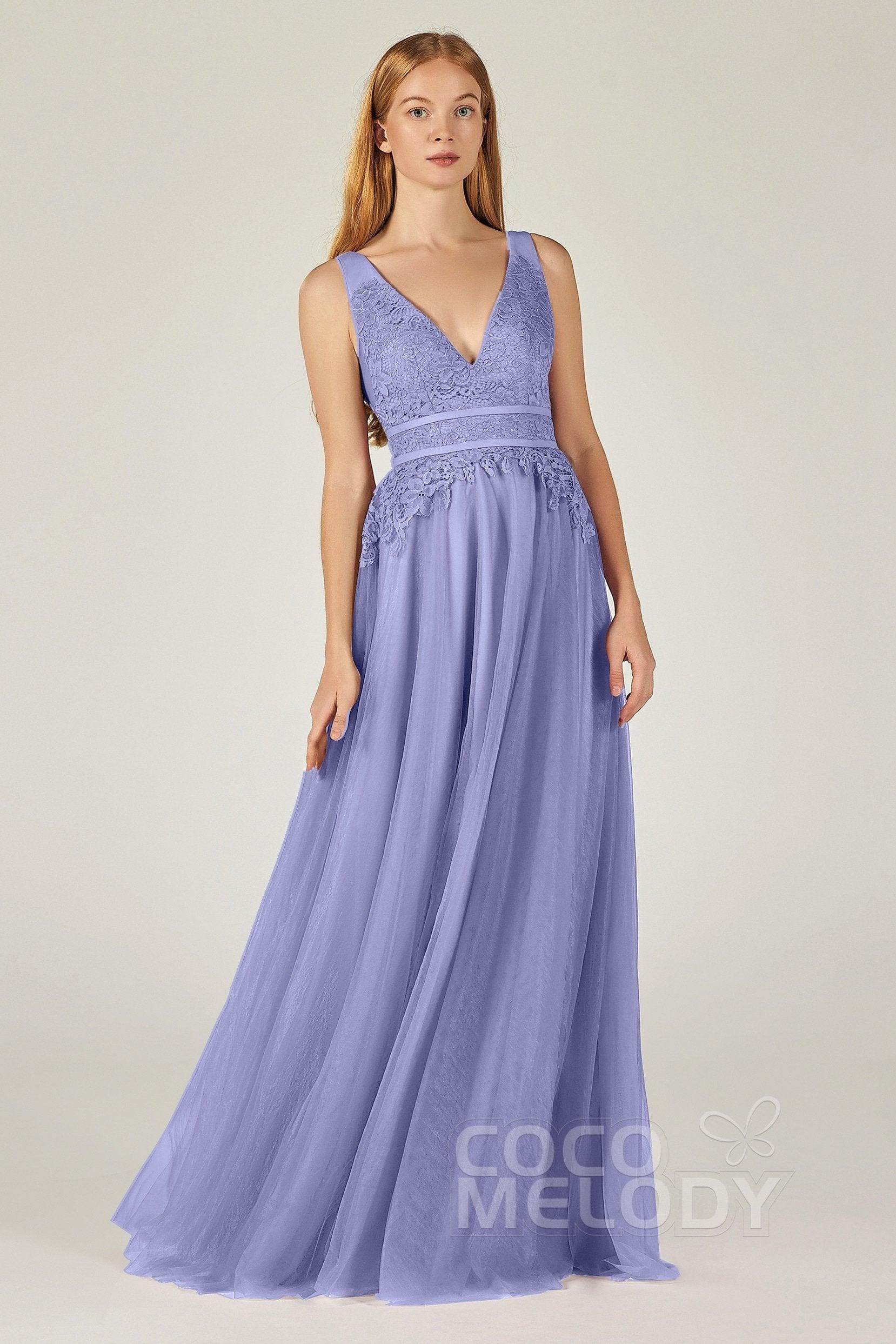 A-Line Floor Length Tulle Lace Bridesmaid Dress CB0379