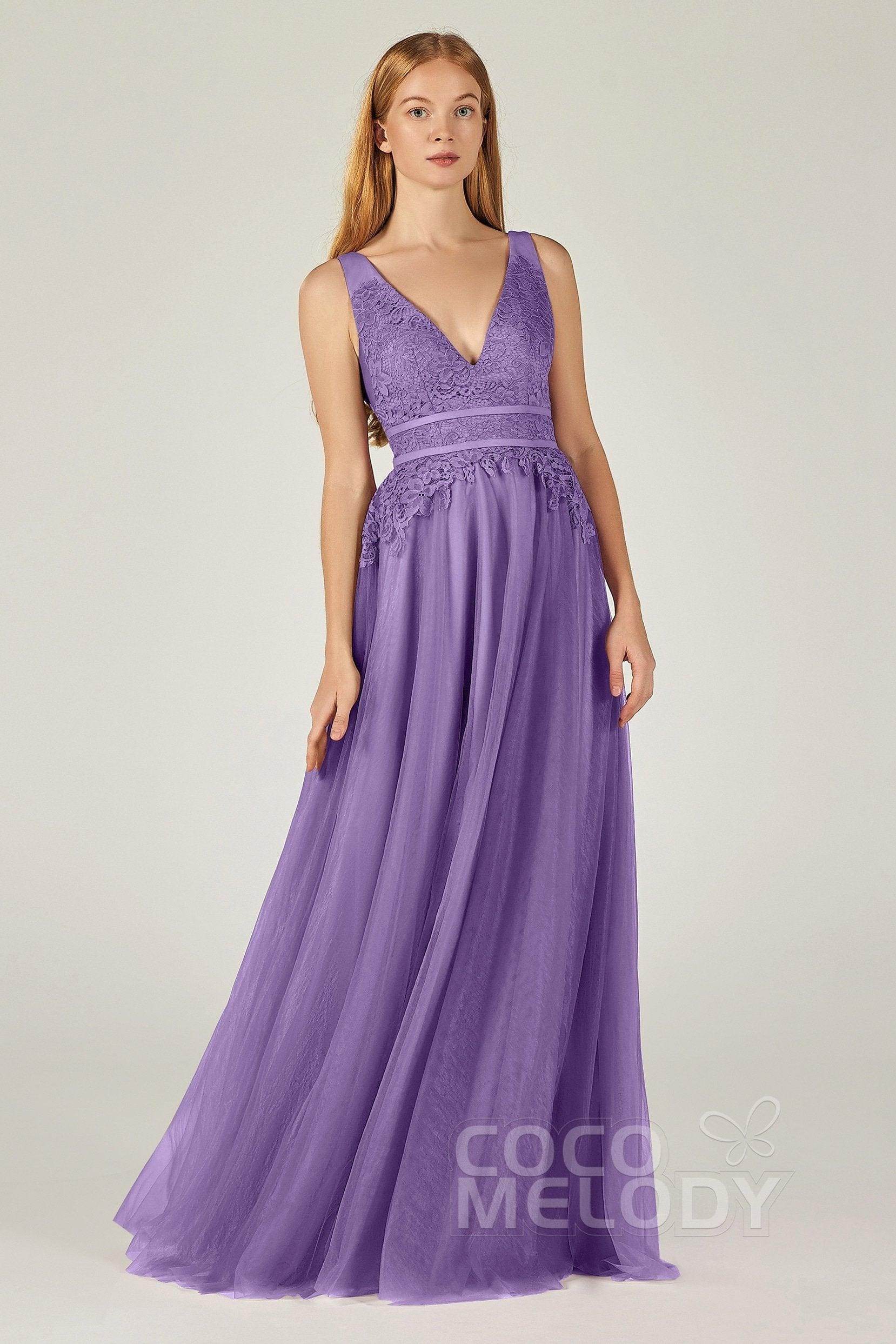 A-Line Floor Length Tulle Lace Bridesmaid Dress CB0379
