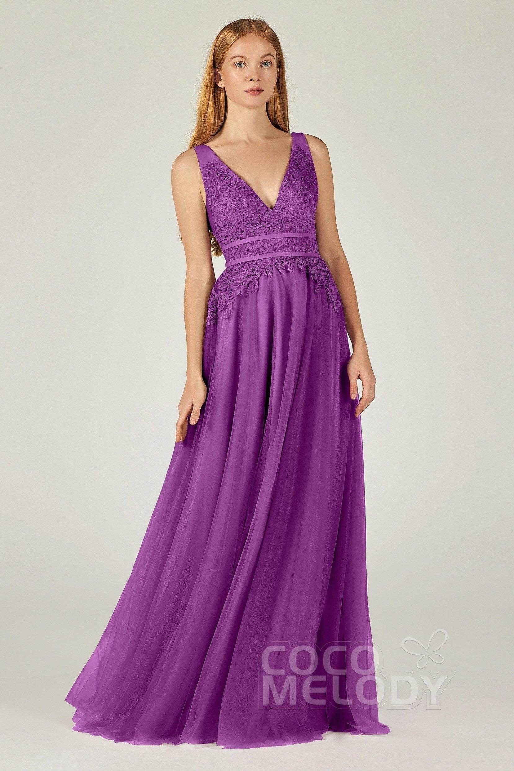 A-Line Floor Length Tulle Lace Bridesmaid Dress CB0379
