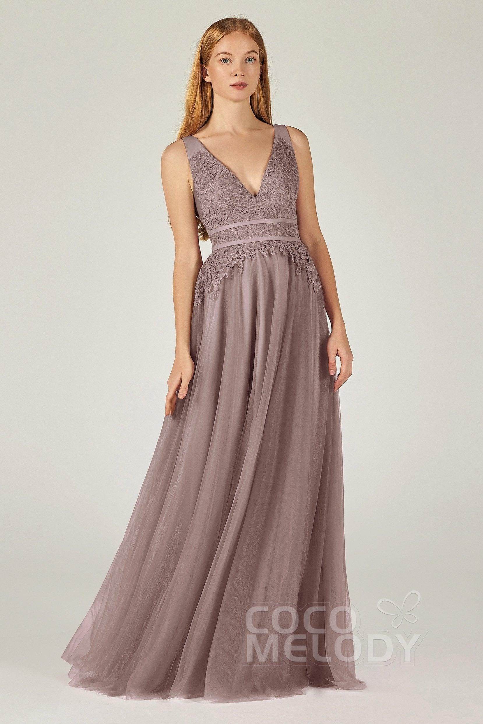 A-Line Floor Length Tulle Lace Bridesmaid Dress CB0379
