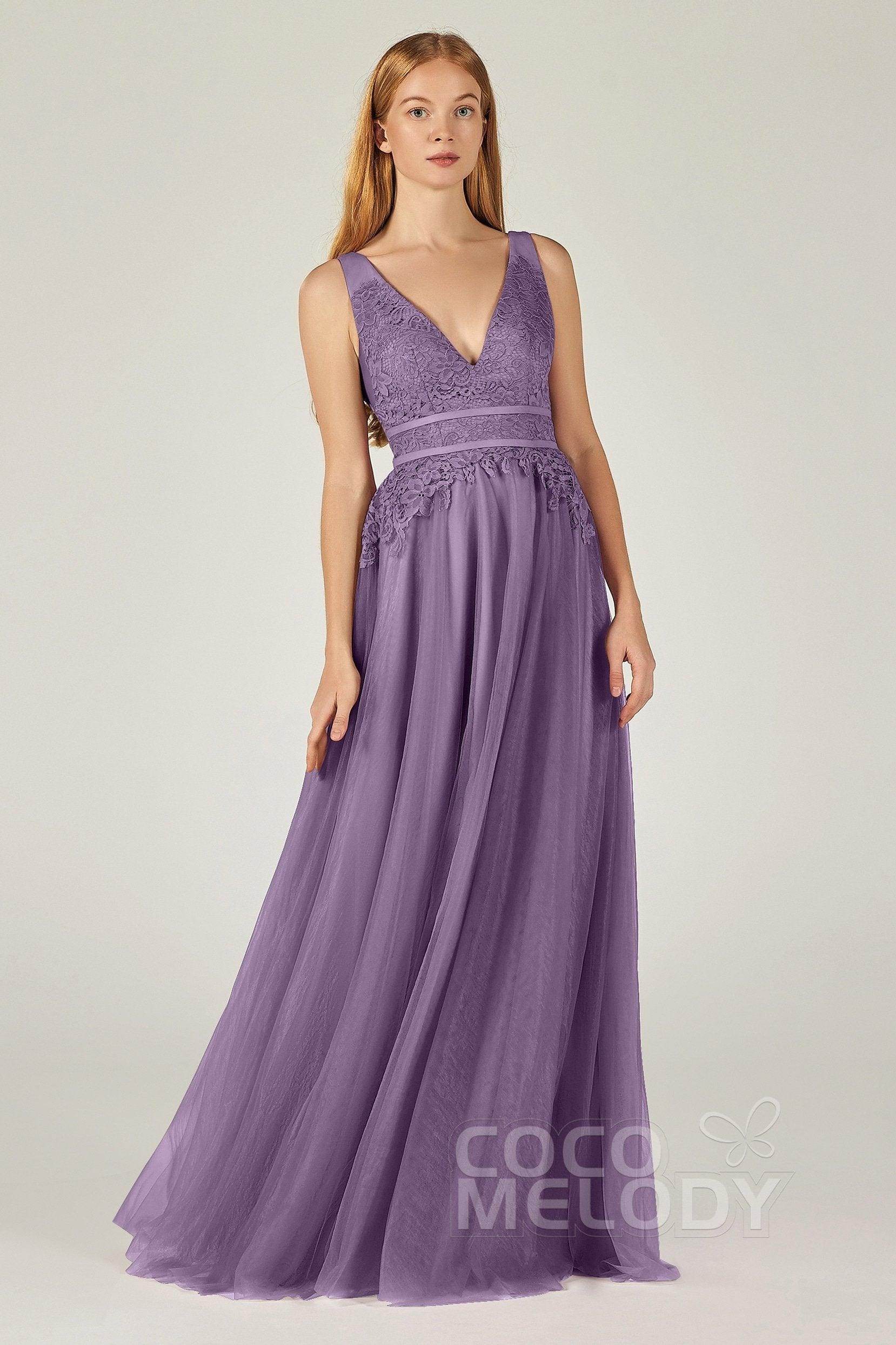 A-Line Floor Length Tulle Lace Bridesmaid Dress CB0379