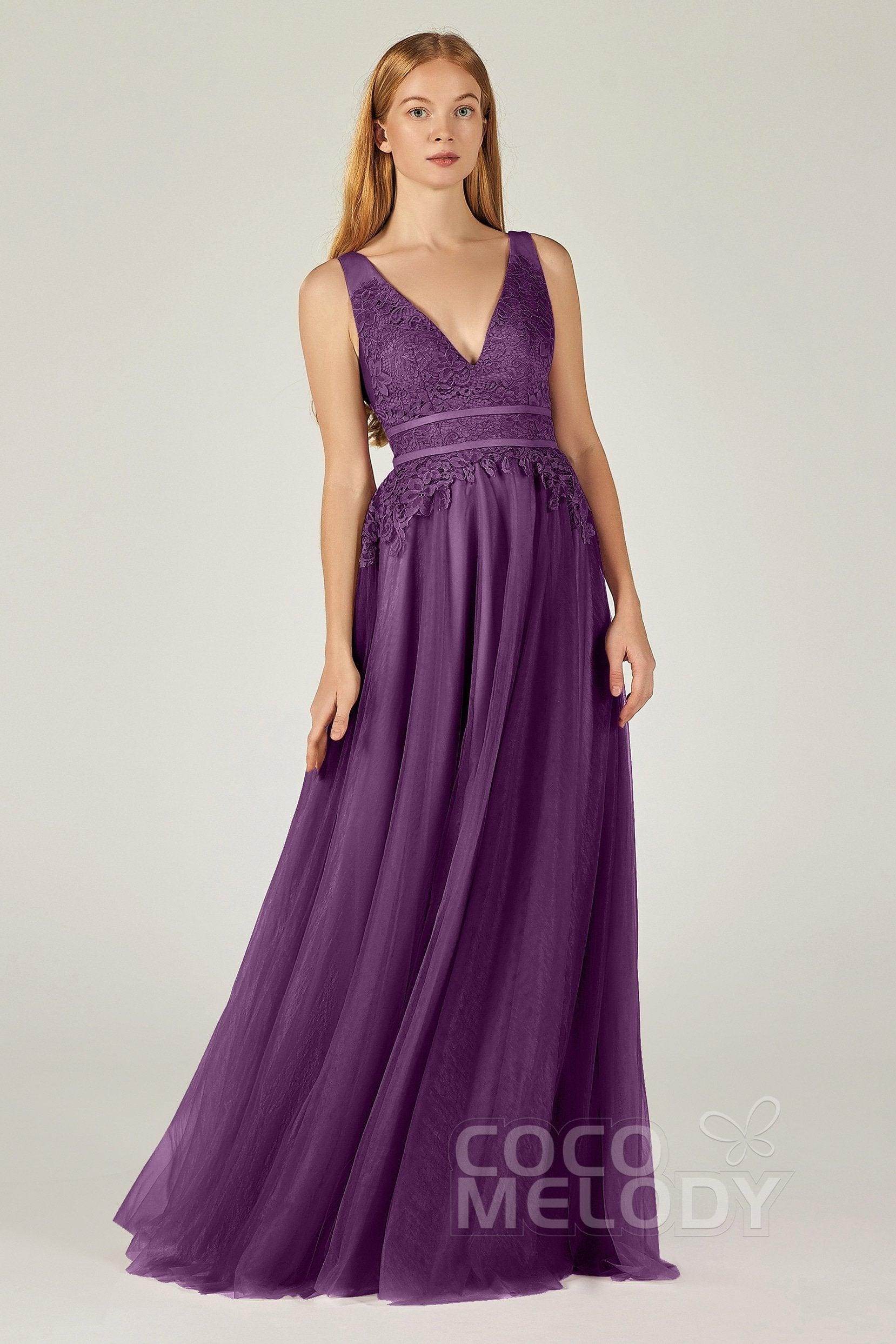 A-Line Floor Length Tulle Lace Bridesmaid Dress CB0379
