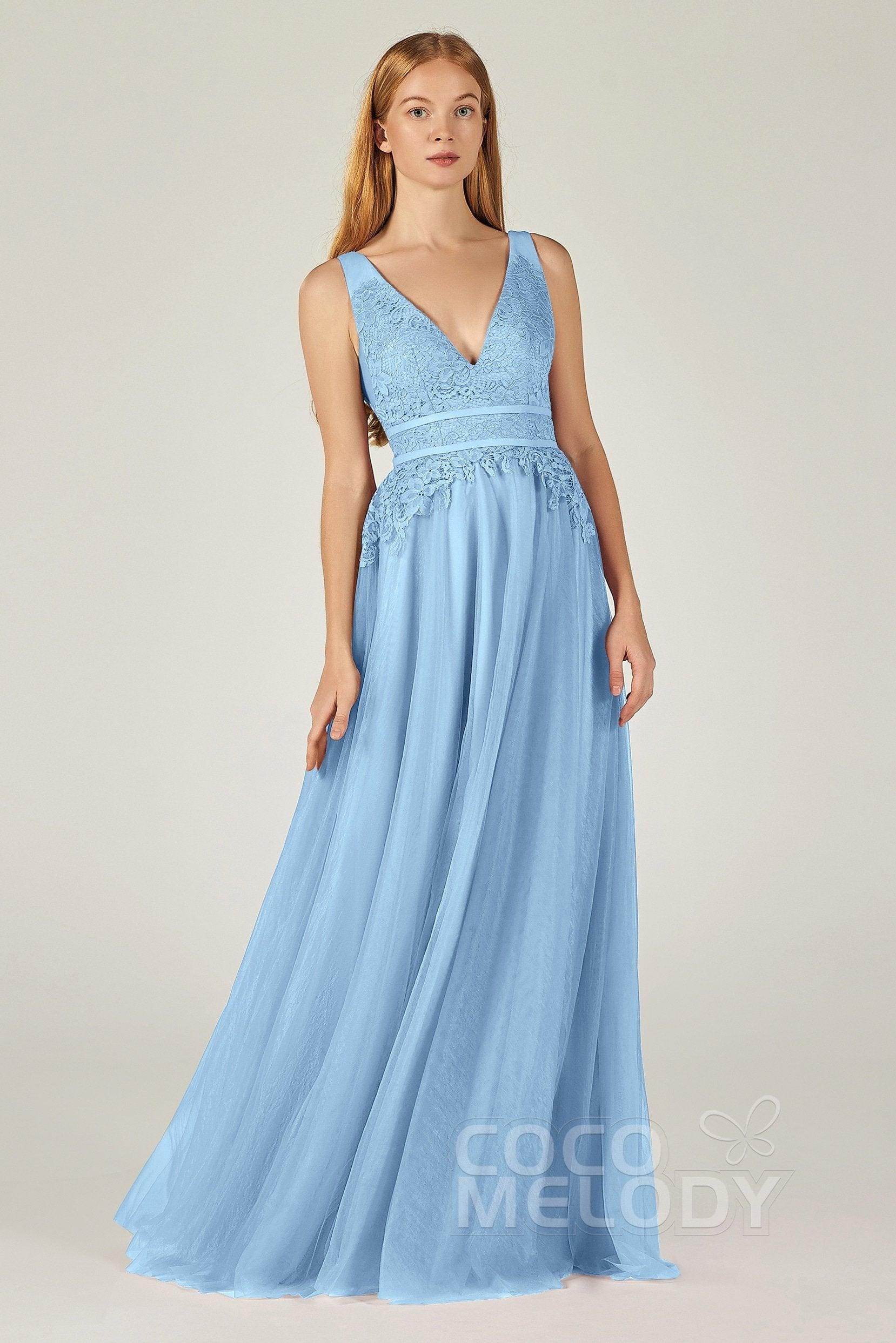A-Line Floor Length Tulle Lace Bridesmaid Dress CB0379