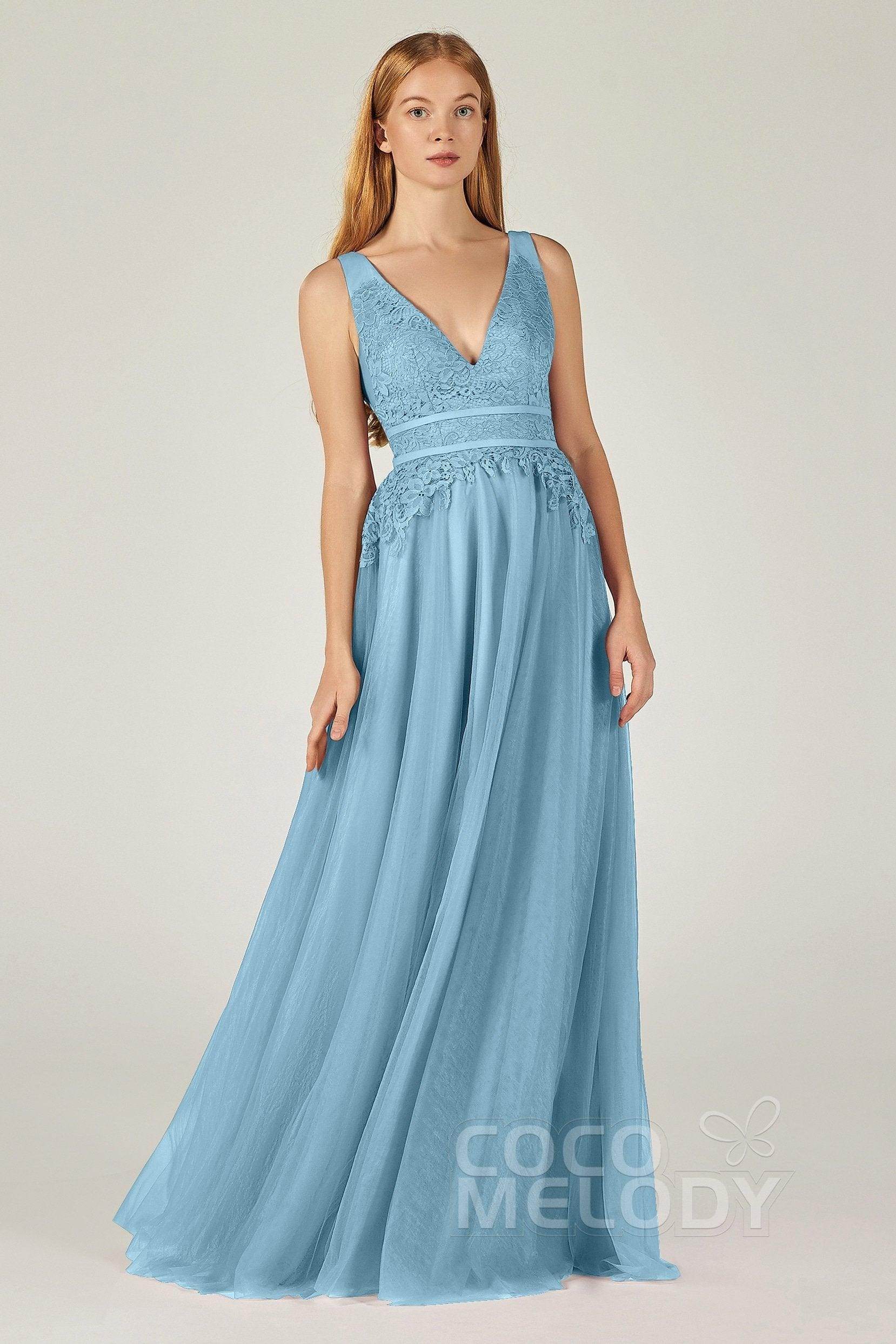A-Line Floor Length Tulle Lace Bridesmaid Dress CB0379