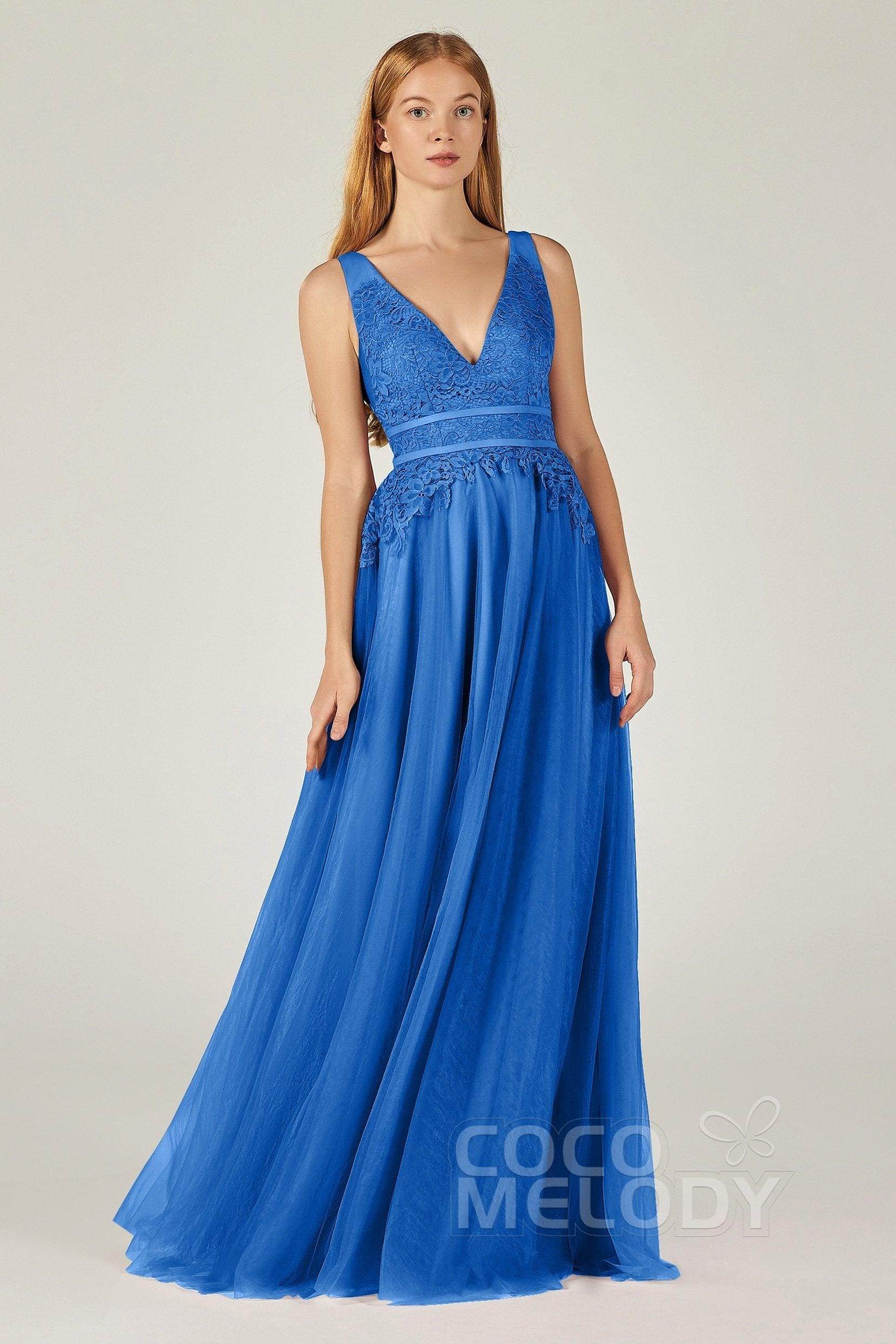 A-Line Floor Length Tulle Lace Bridesmaid Dress CB0379