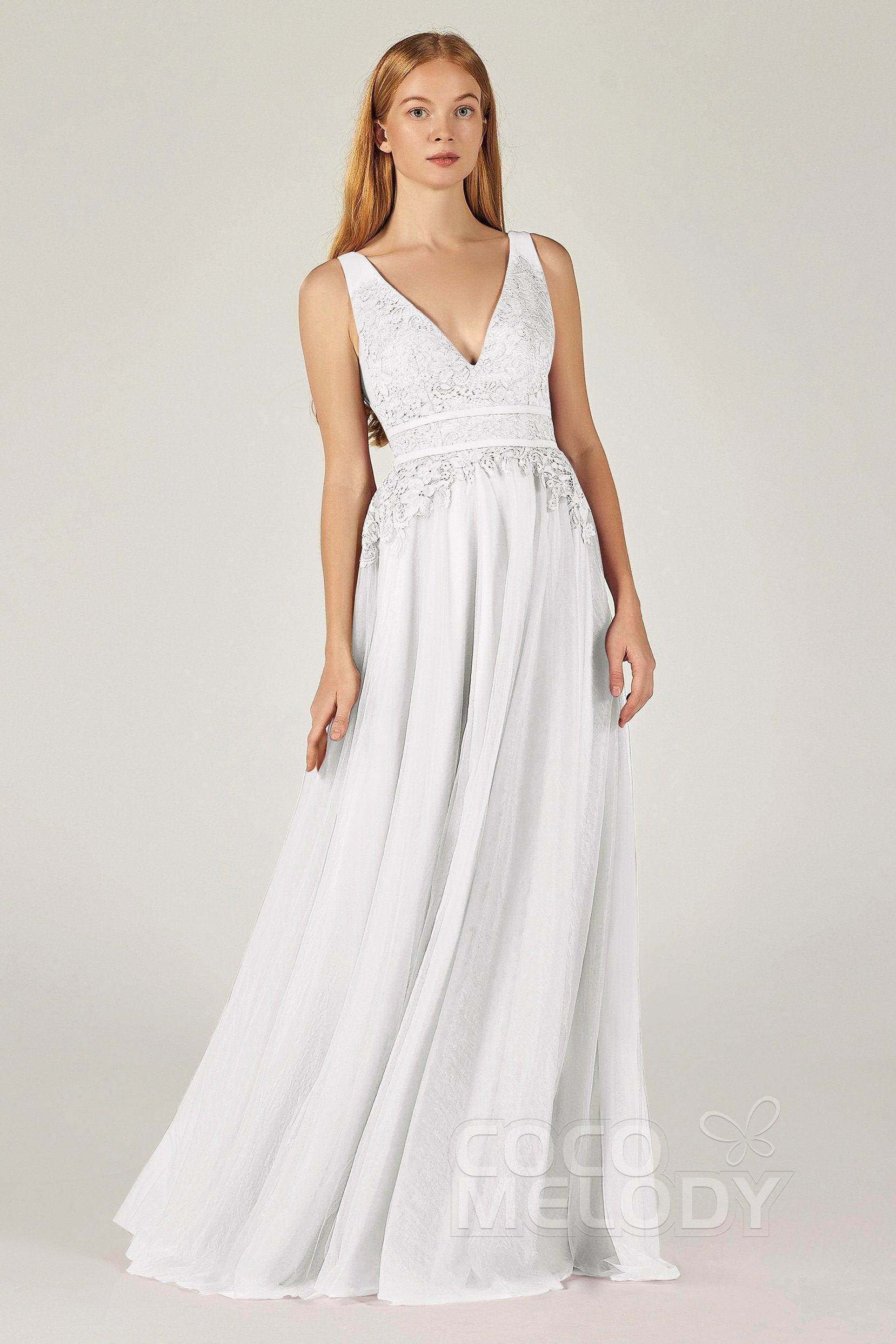 A-Line Floor Length Tulle Lace Bridesmaid Dress CB0379