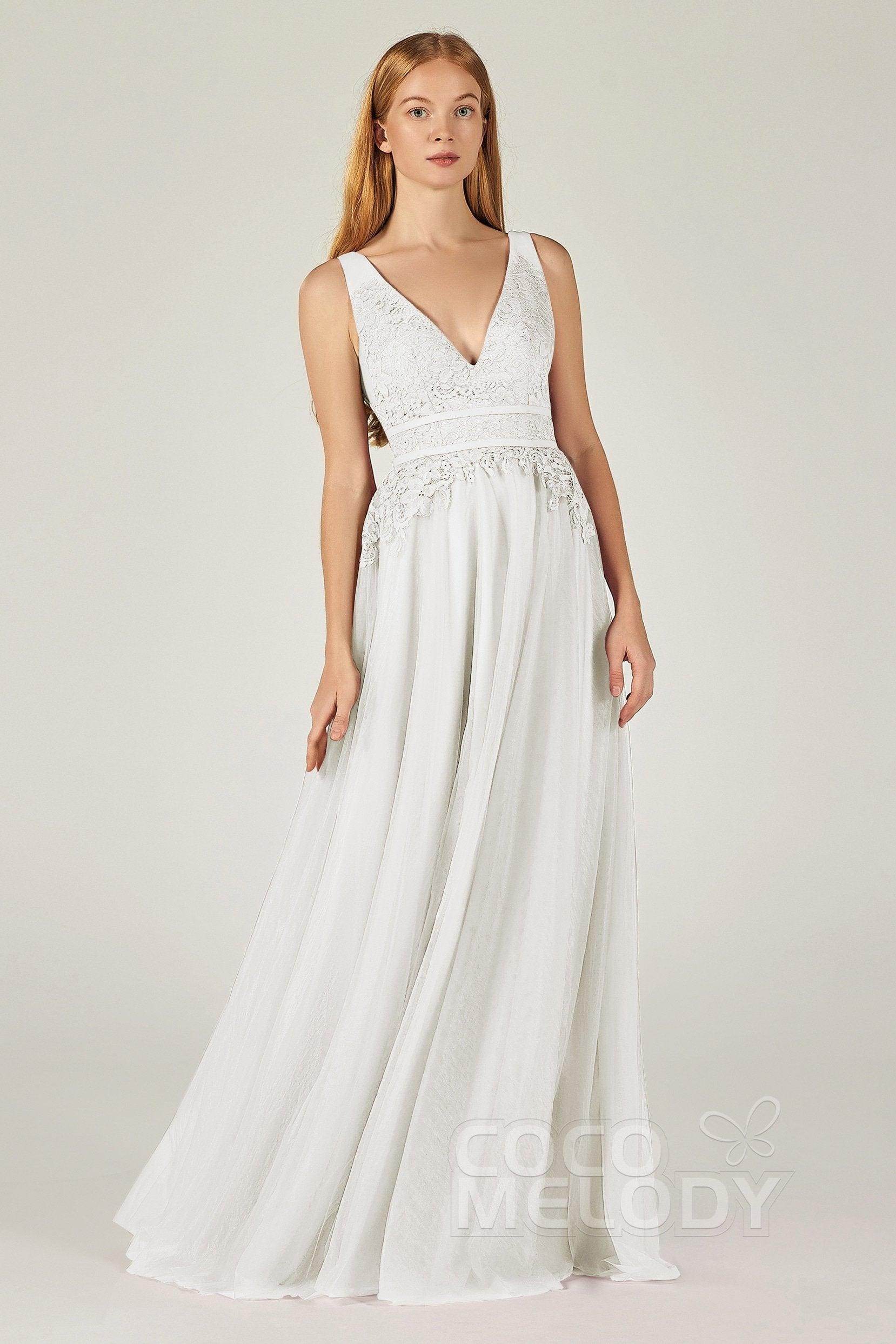 A-Line Floor Length Tulle Lace Bridesmaid Dress CB0379