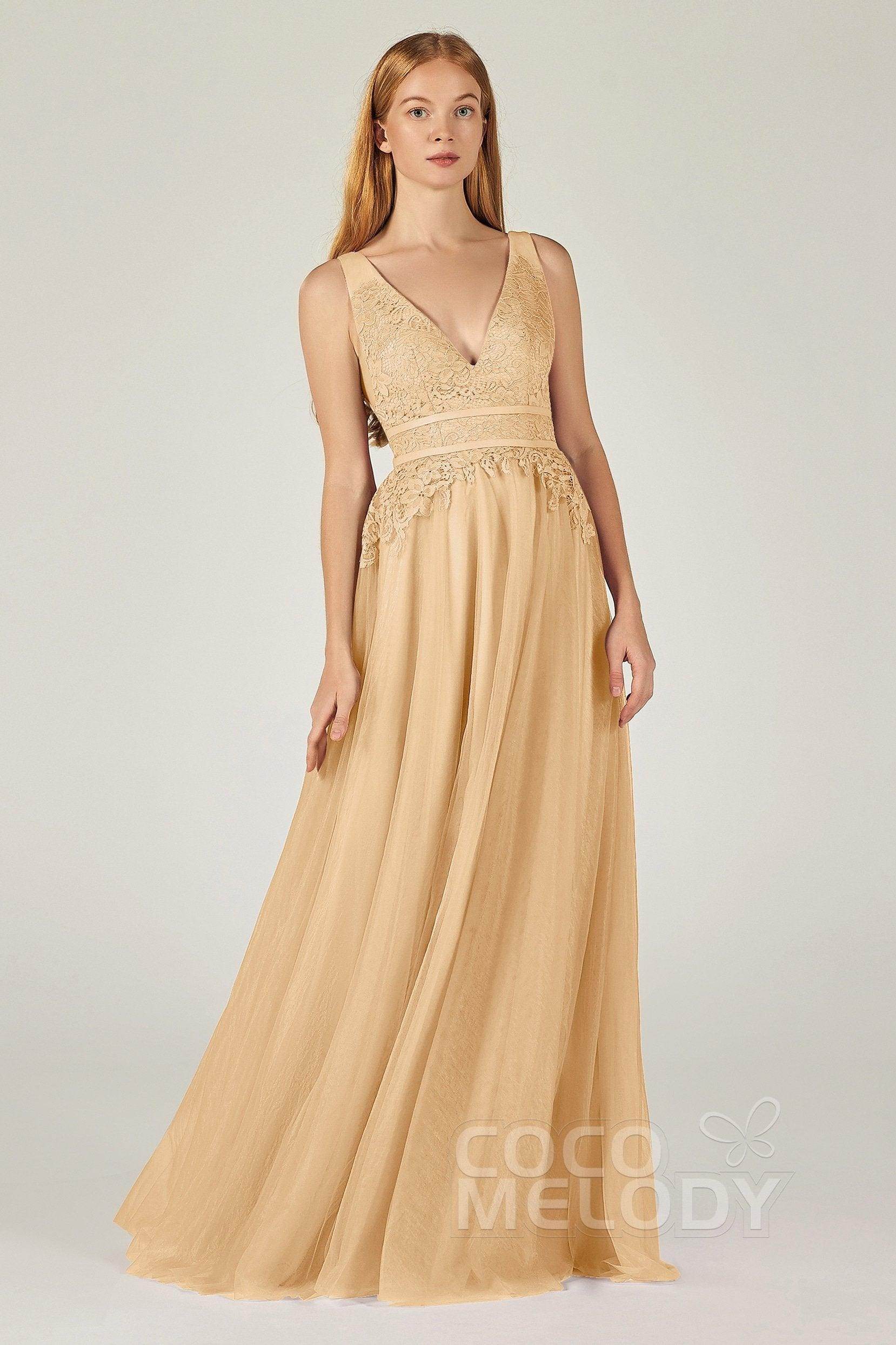 A-Line Floor Length Tulle Lace Bridesmaid Dress CB0379