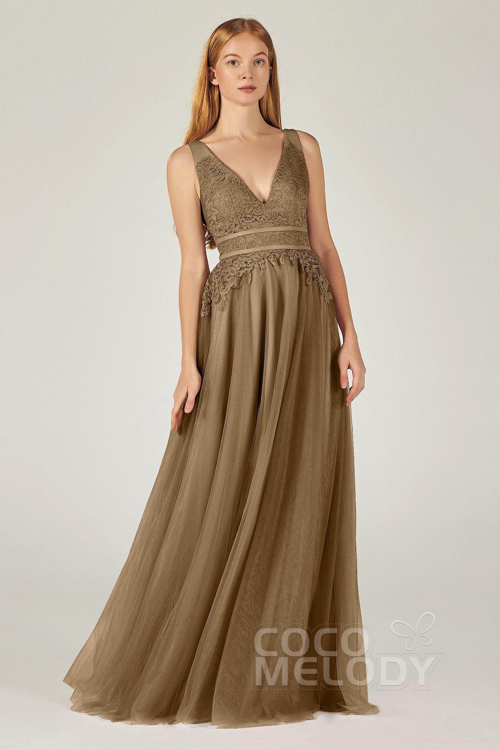 A-Line Floor Length Tulle Lace Bridesmaid Dress CB0379