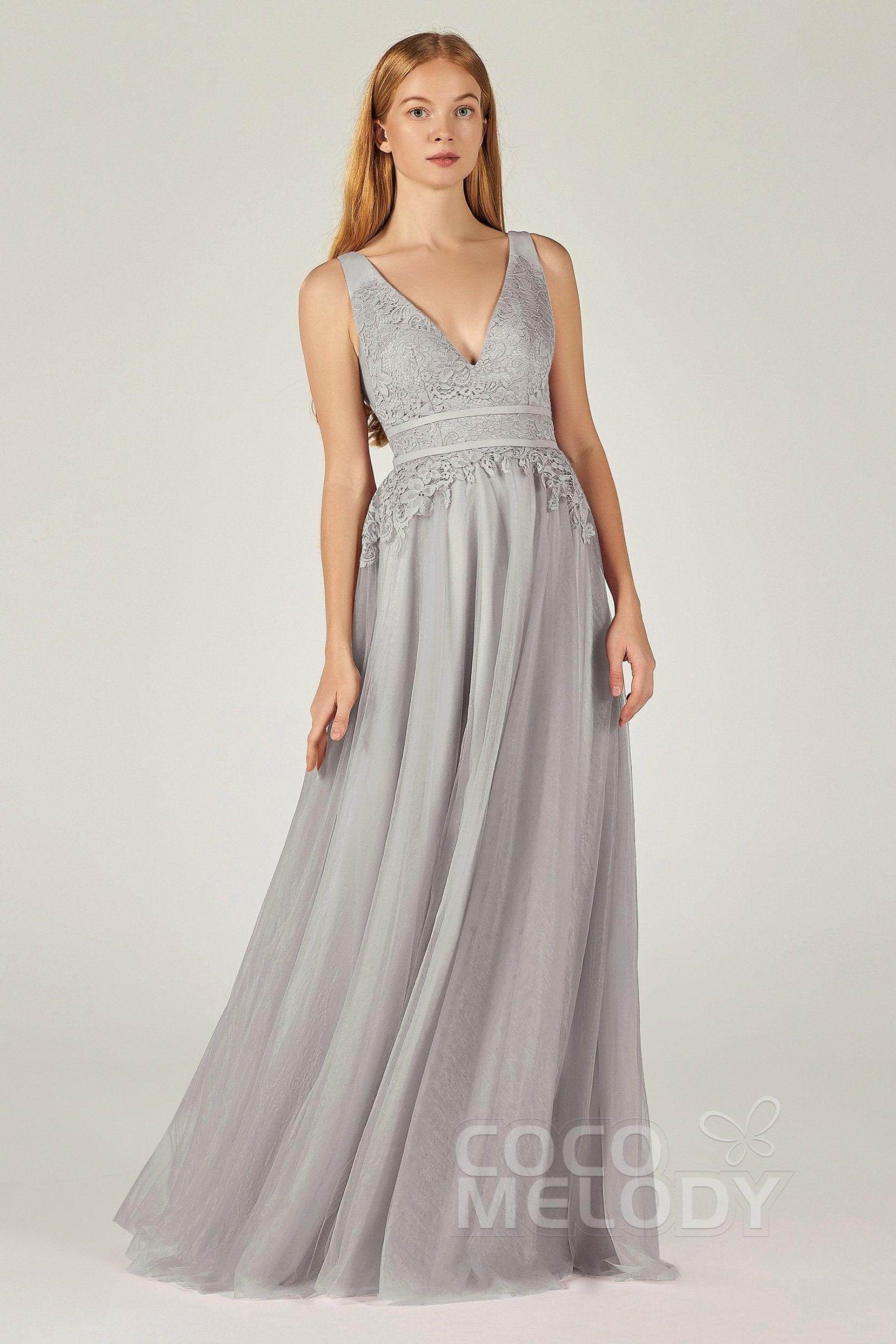 A-Line Floor Length Tulle Lace Bridesmaid Dress CB0379