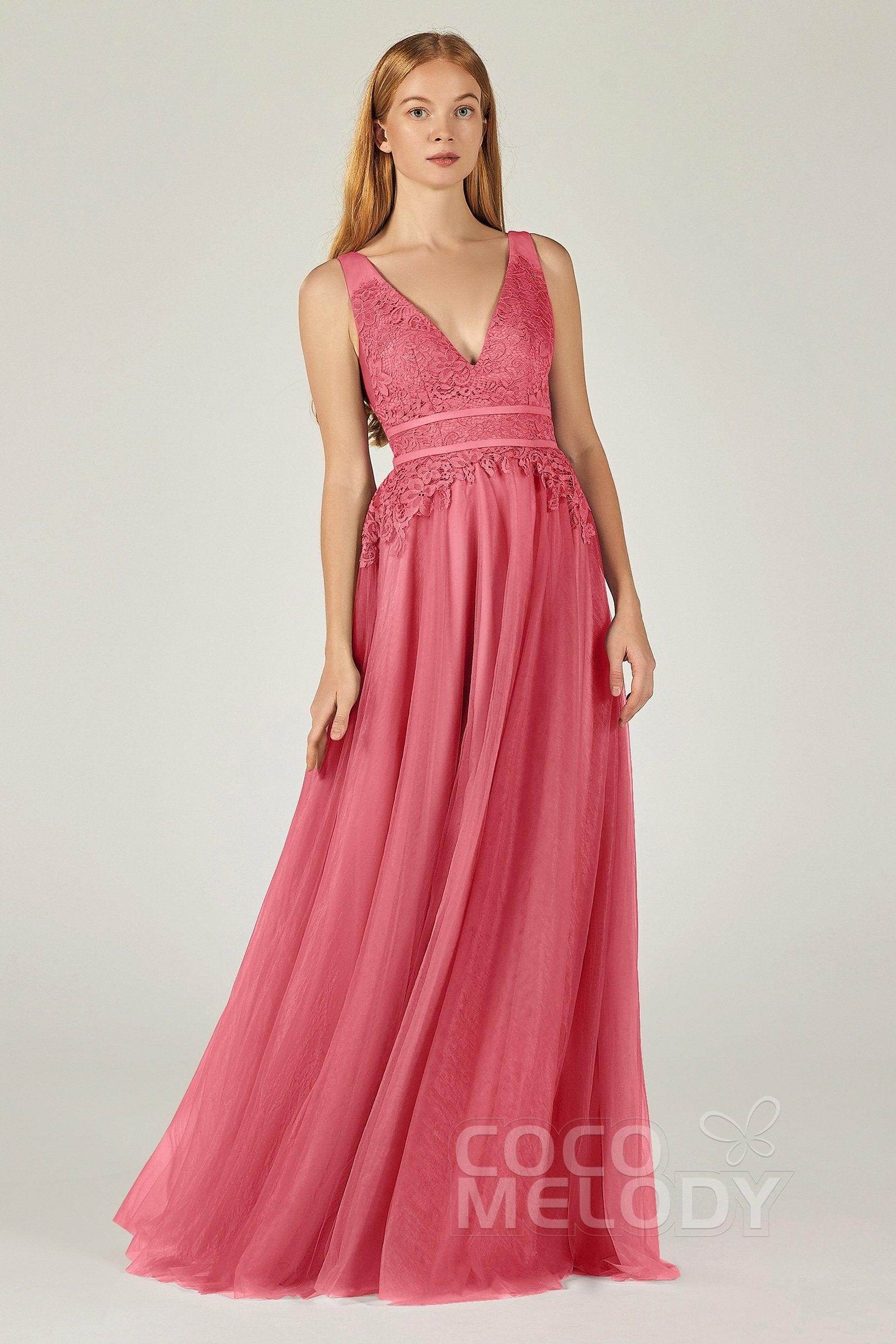 A-Line Floor Length Tulle Lace Bridesmaid Dress CB0379