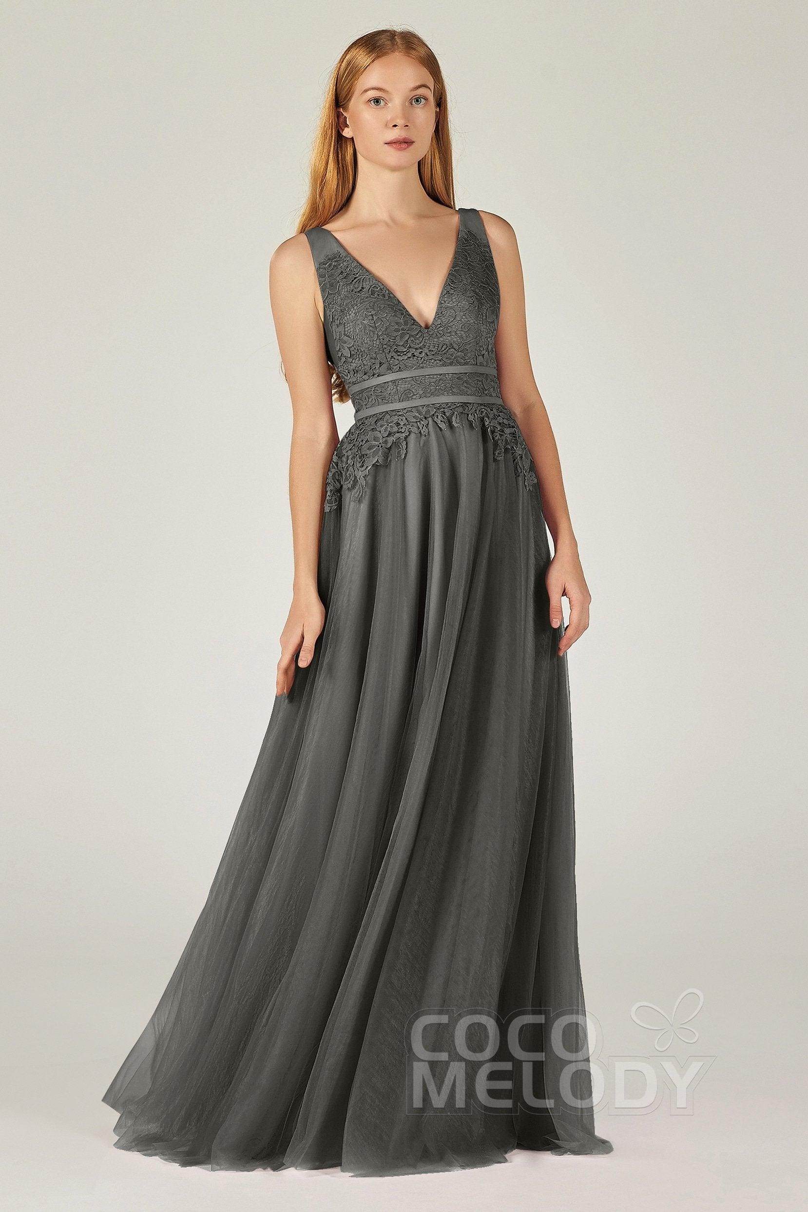 A-Line Floor Length Tulle Lace Bridesmaid Dress CB0379
