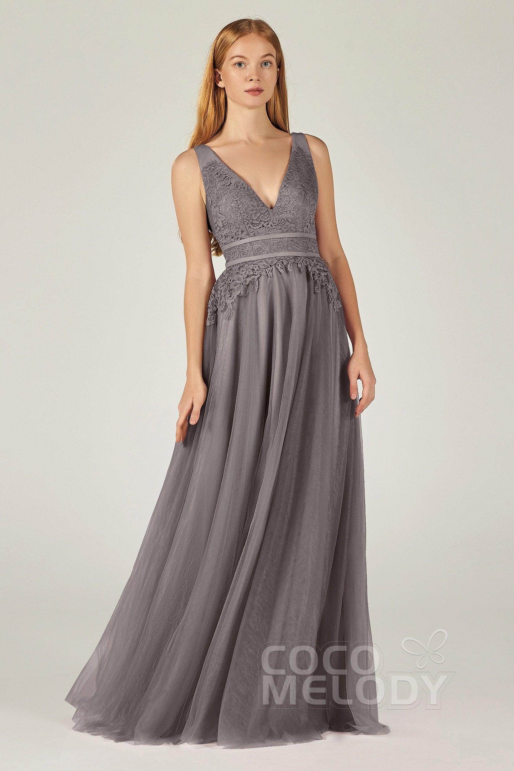 A-Line Floor Length Tulle Lace Bridesmaid Dress CB0379