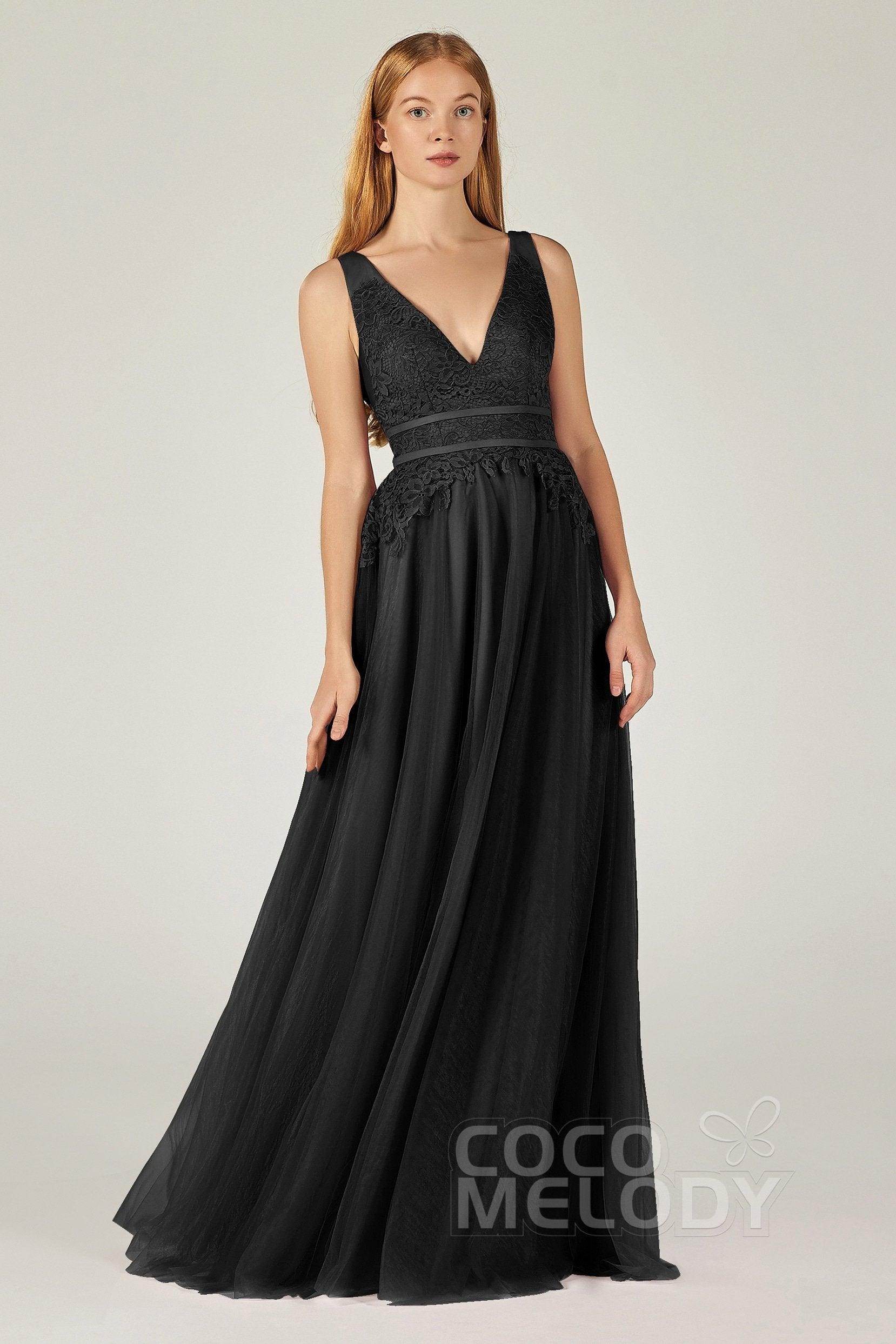 A-Line Floor Length Tulle Lace Bridesmaid Dress CB0379