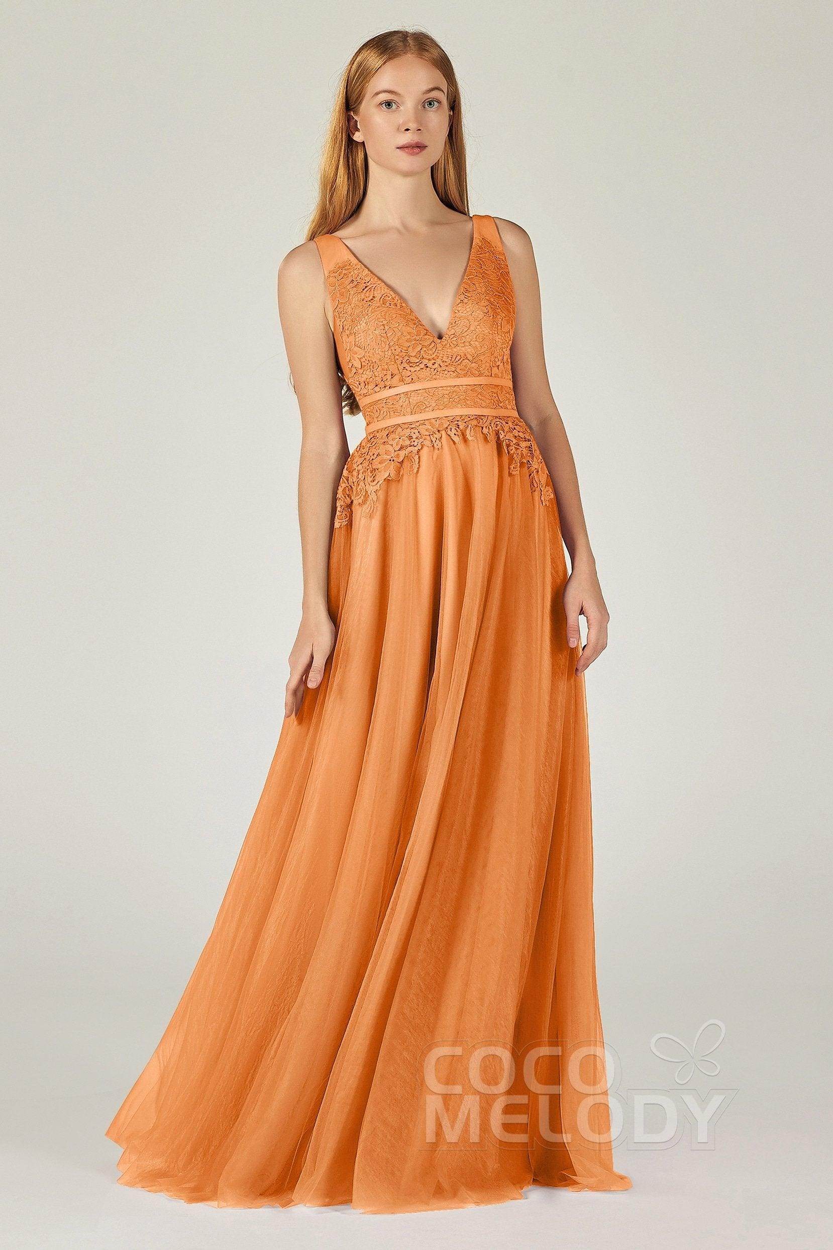 A-Line Floor Length Tulle Lace Bridesmaid Dress CB0379