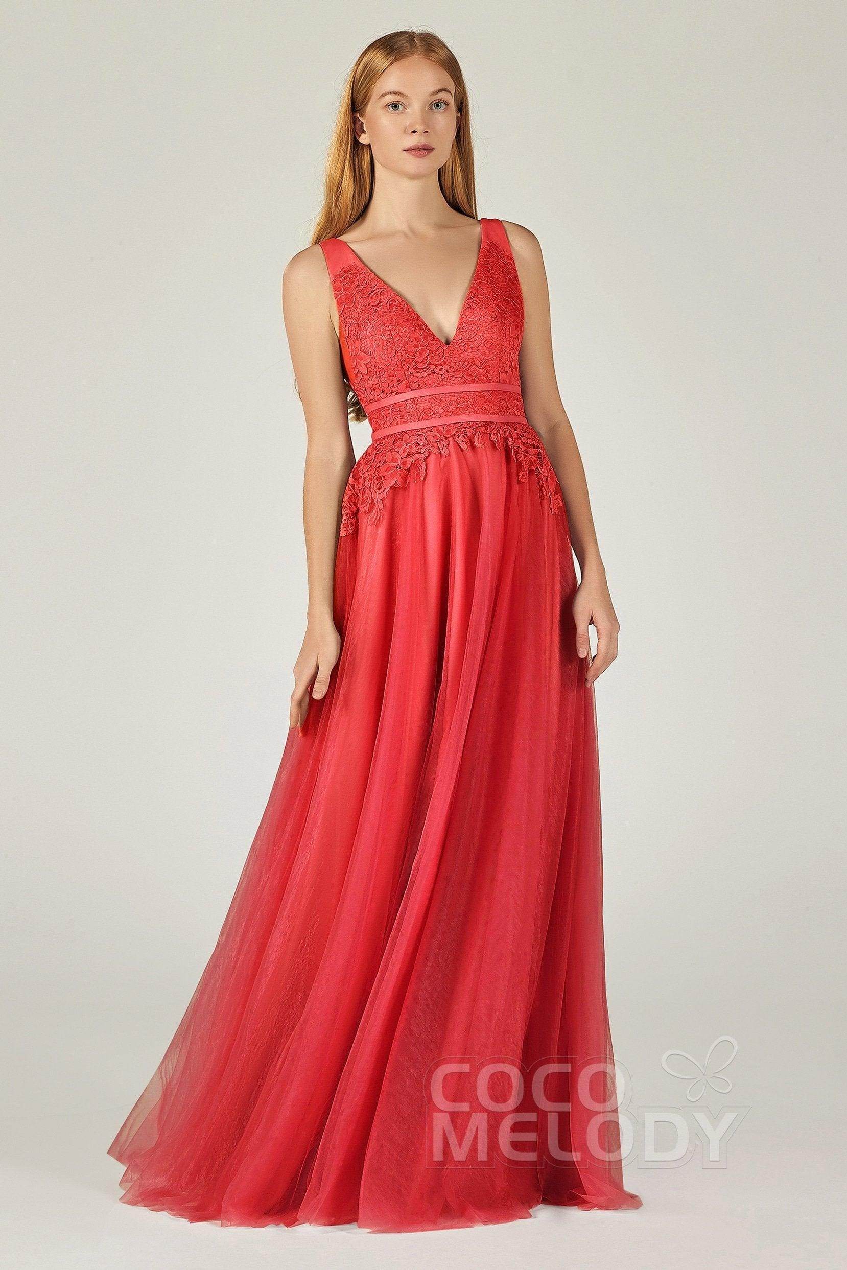 A-Line Floor Length Tulle Lace Bridesmaid Dress CB0379